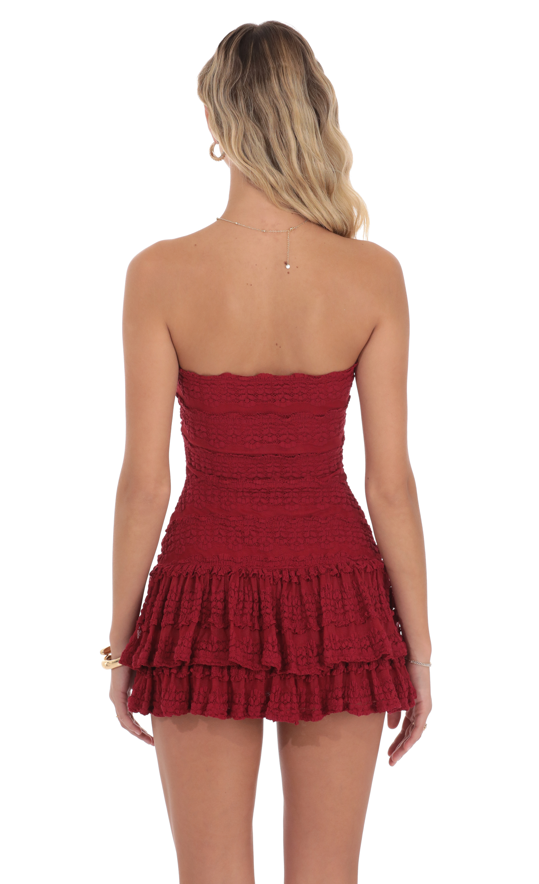 Strapless Lace Ruffle Dress in Red - luluinthesky