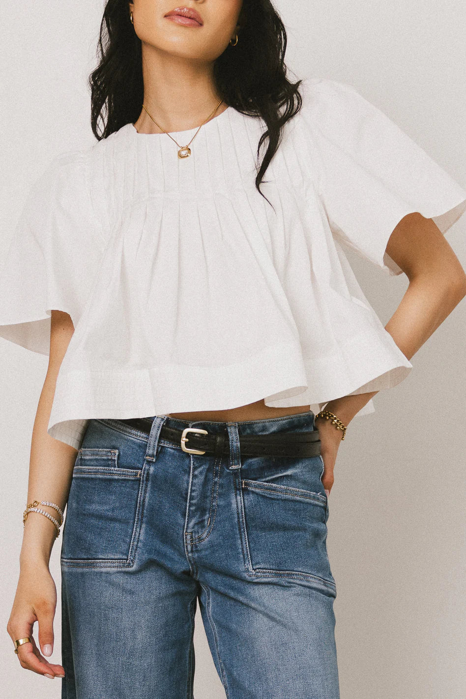 Isha Pleated Top in White