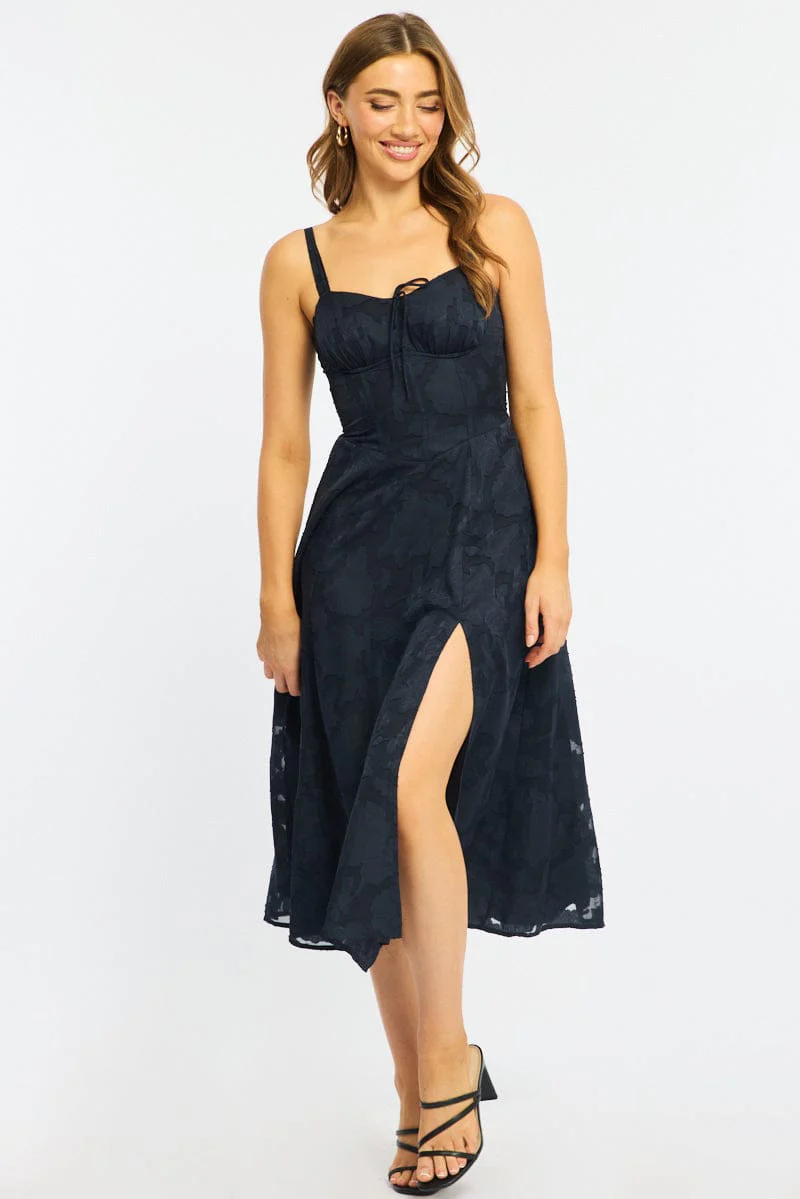 Blue Midi Dress Burn Out