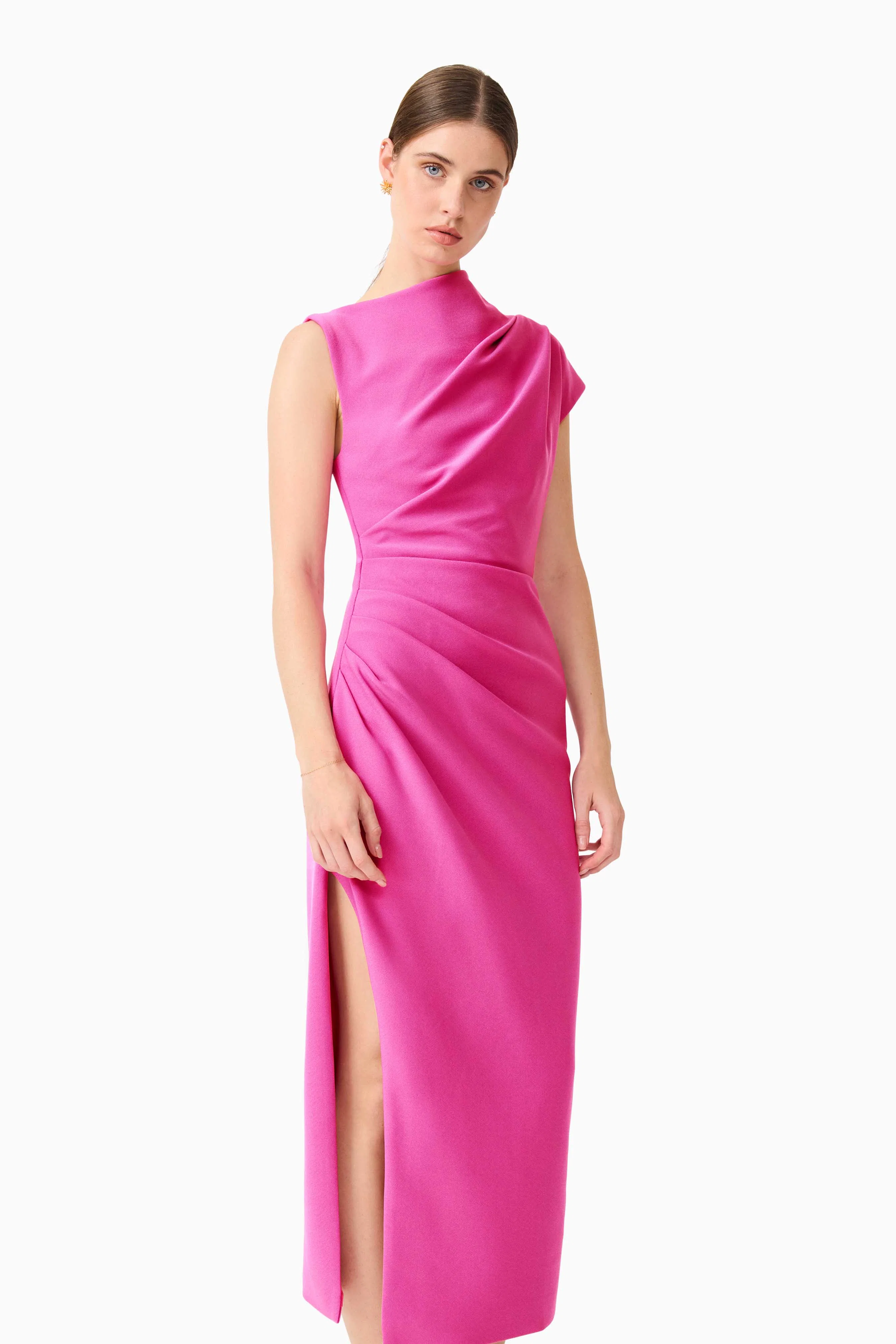Chantal Asymmetrical Midi Dress in Pink