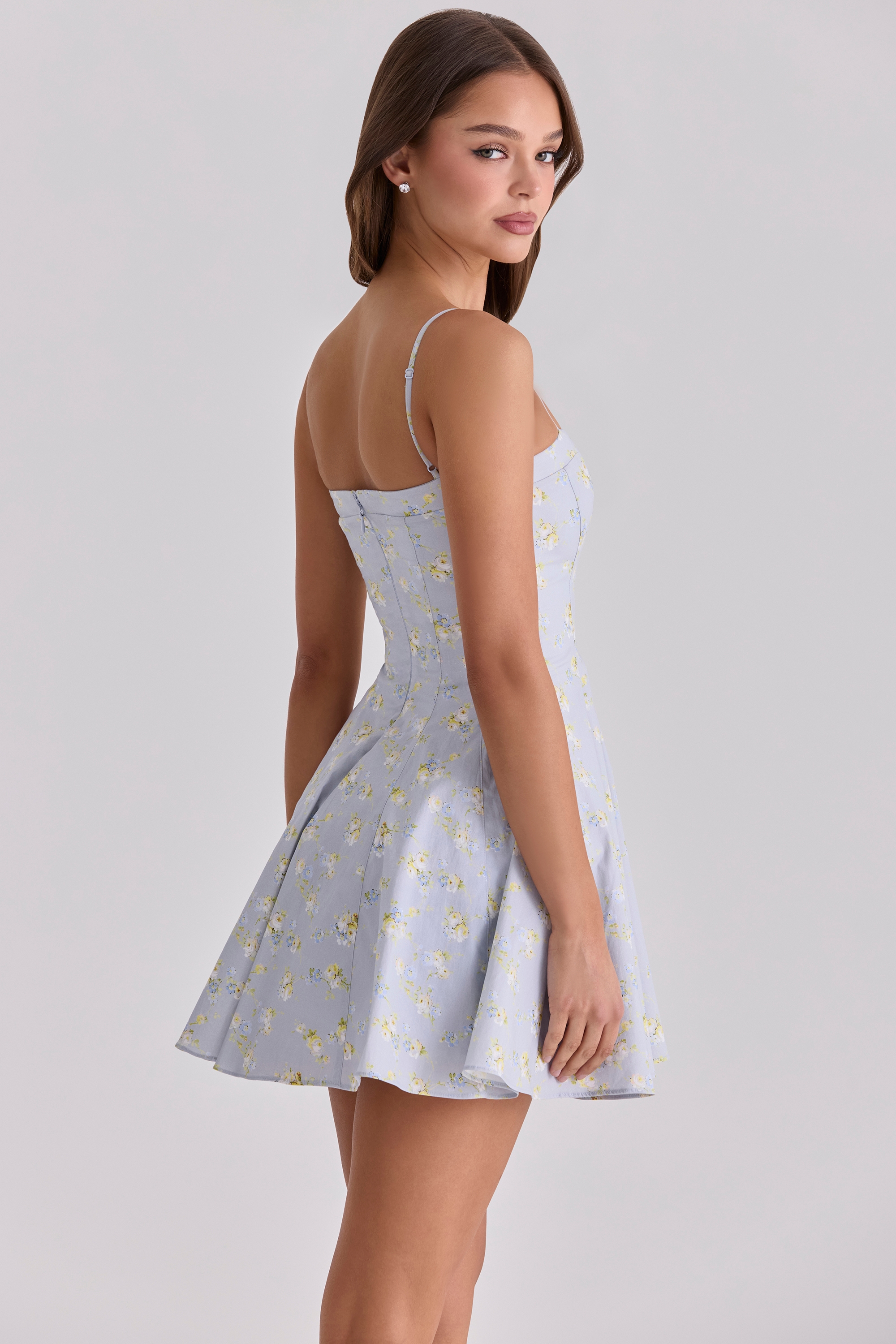 Blue Wildflower Floral Print Cotton Mini Sundress