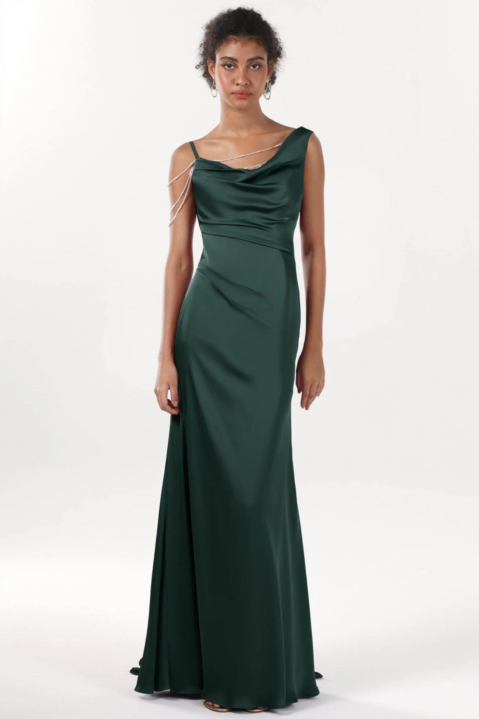 Sheath-Column Sweep-Brush Train Luxe Satin Bridesmaid Dress CS0600BM