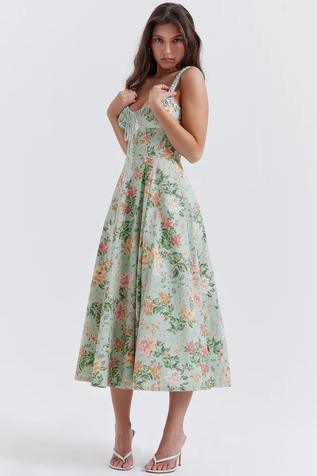 Sabrina Light Jade Print Bustier Sundress