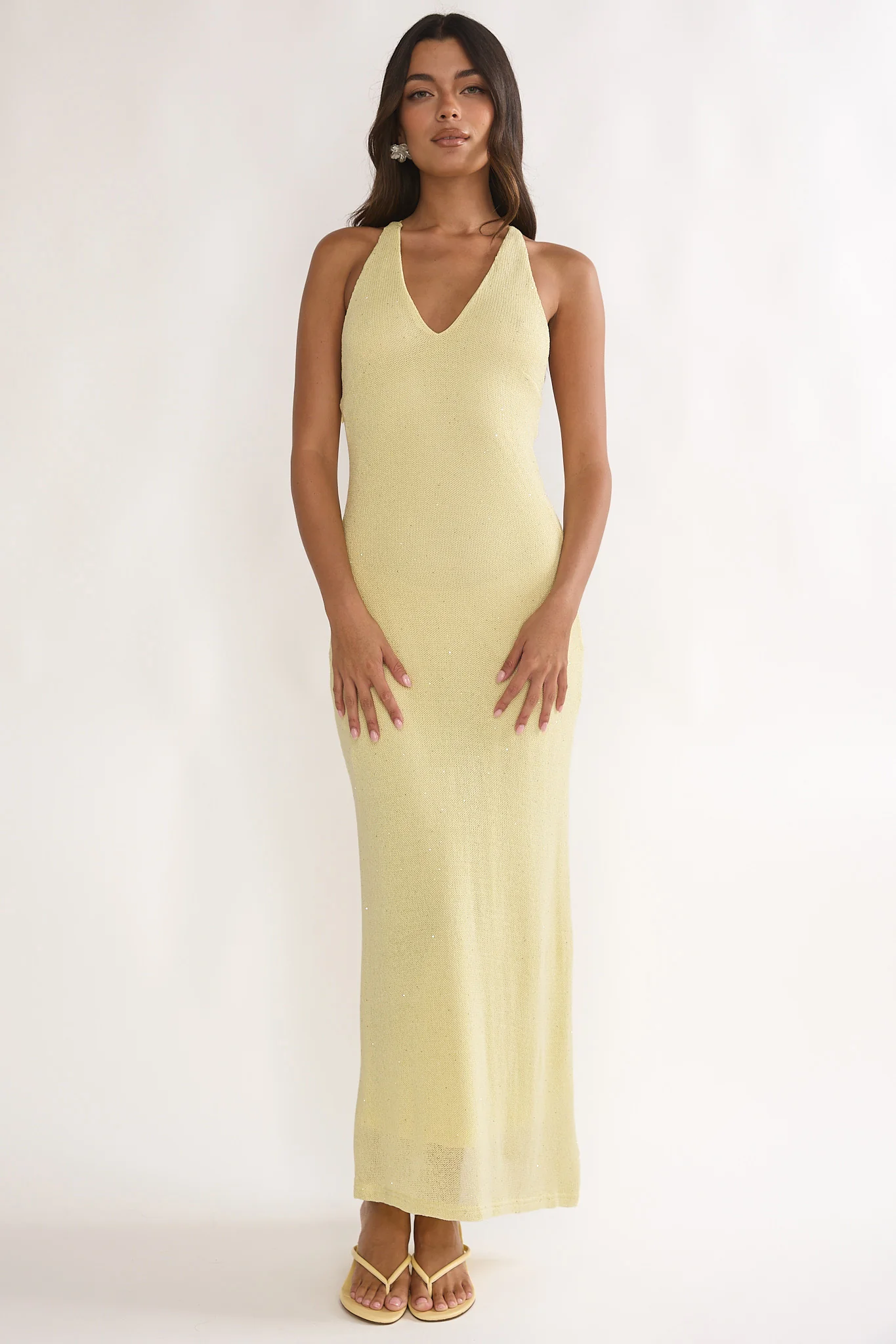 Introductions Knit Sequin Maxi Dress Butter - luluinthesky