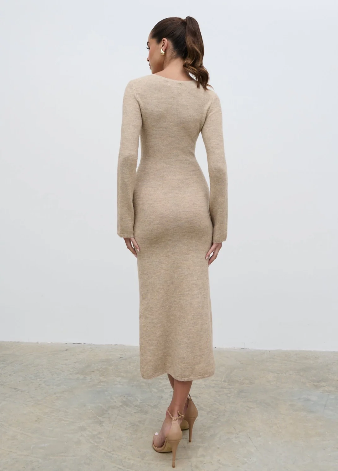 Clara Scoop Neck Knit Dress - Beige