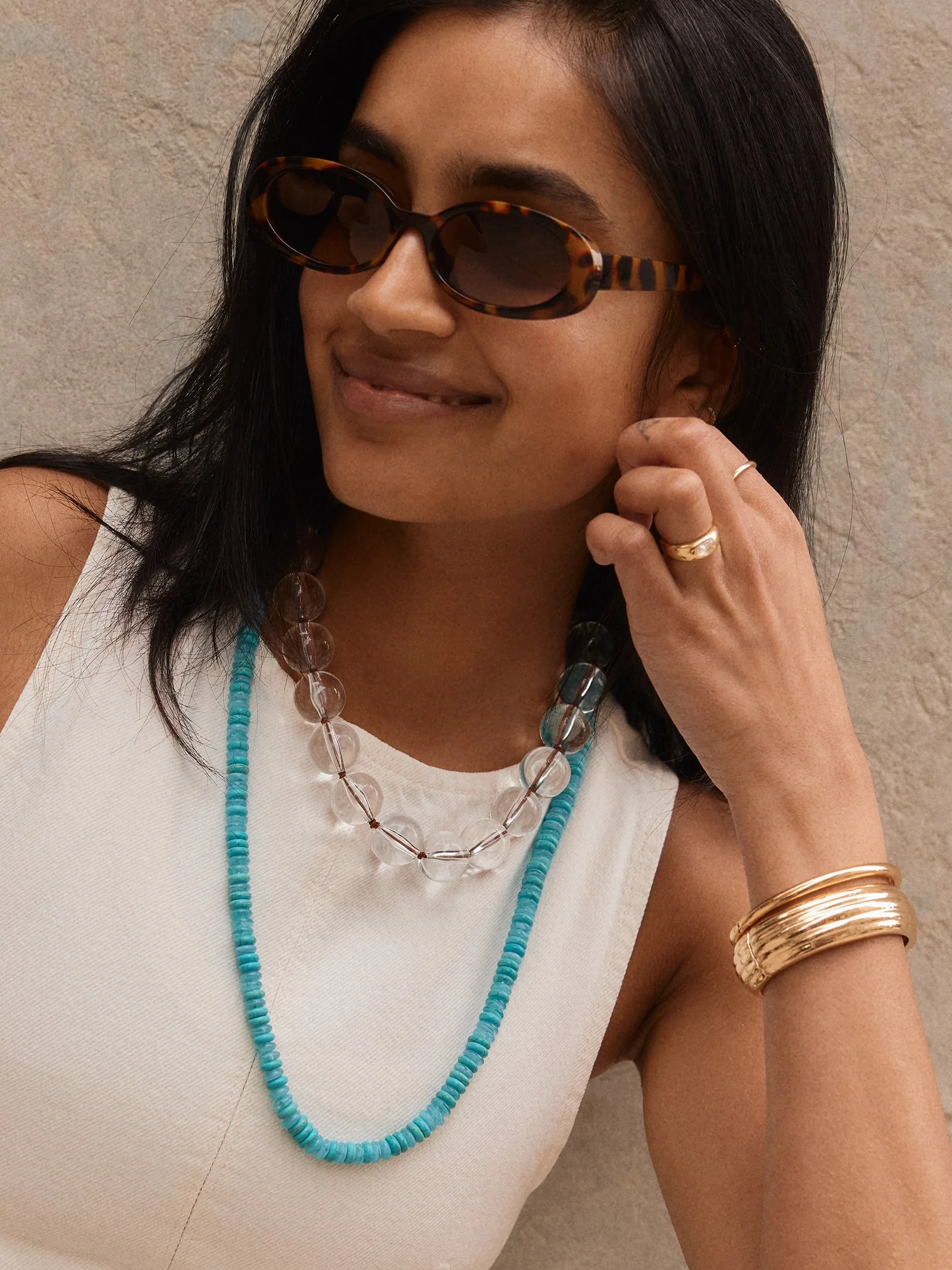 June Semi-Precious Beaded Necklace - Turquoise Bead