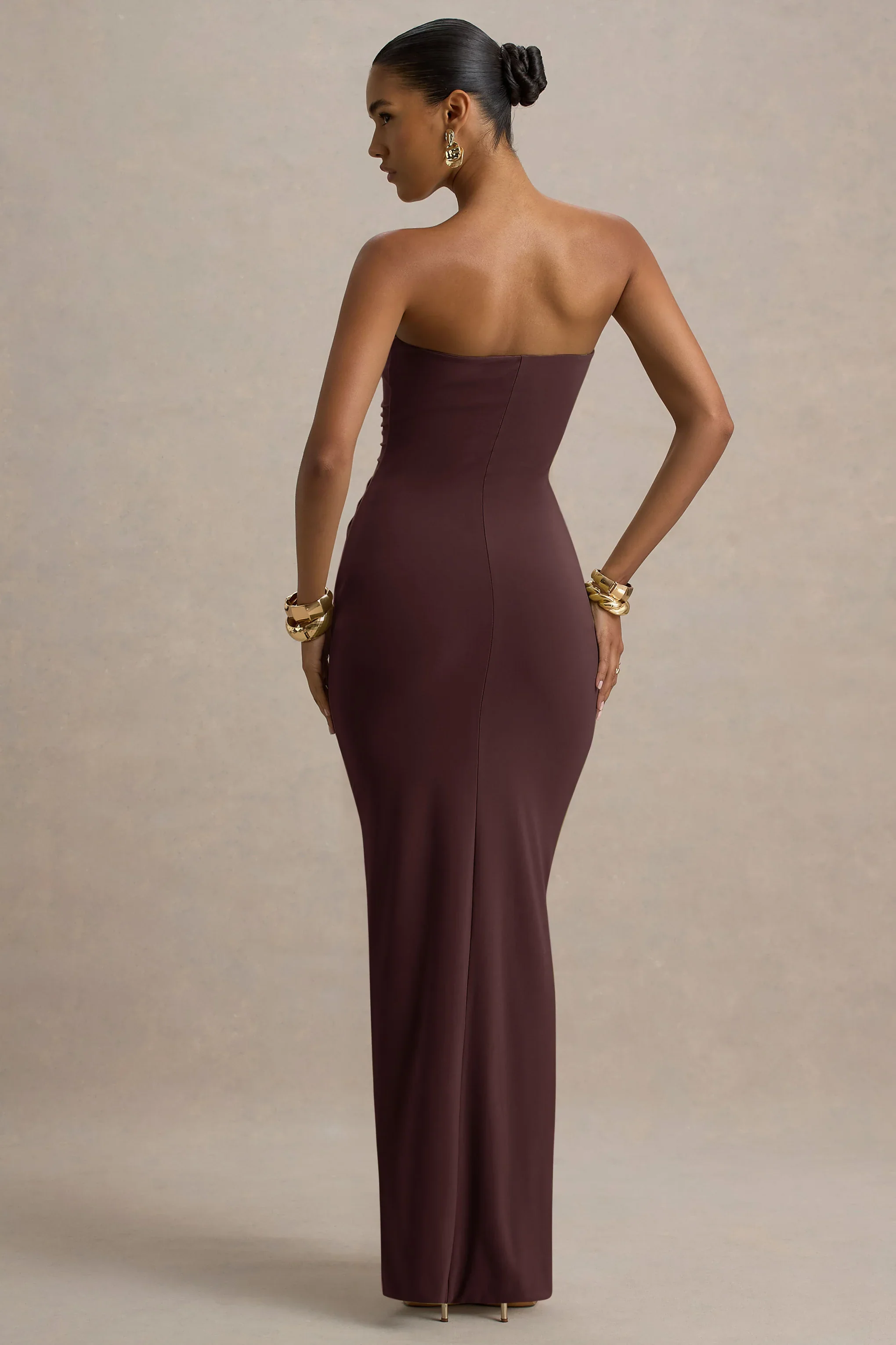 Ali | Warm Brown Sweetheart Ruched Wrap Maxi Dress
