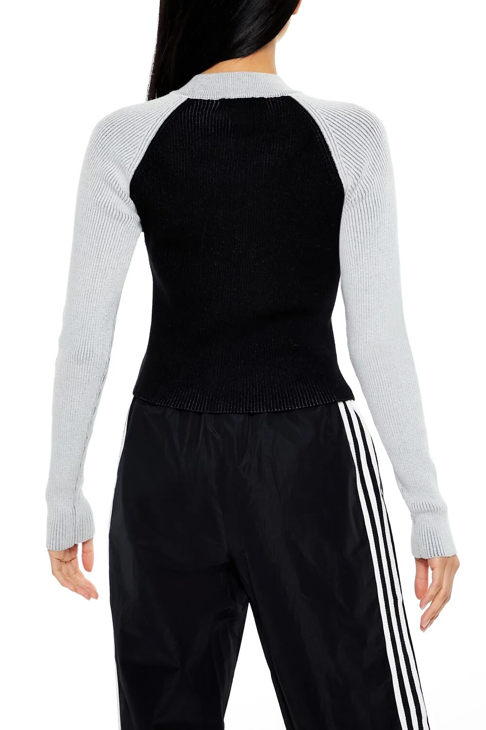 Two-Tone Raglan Zip-Up Sweater