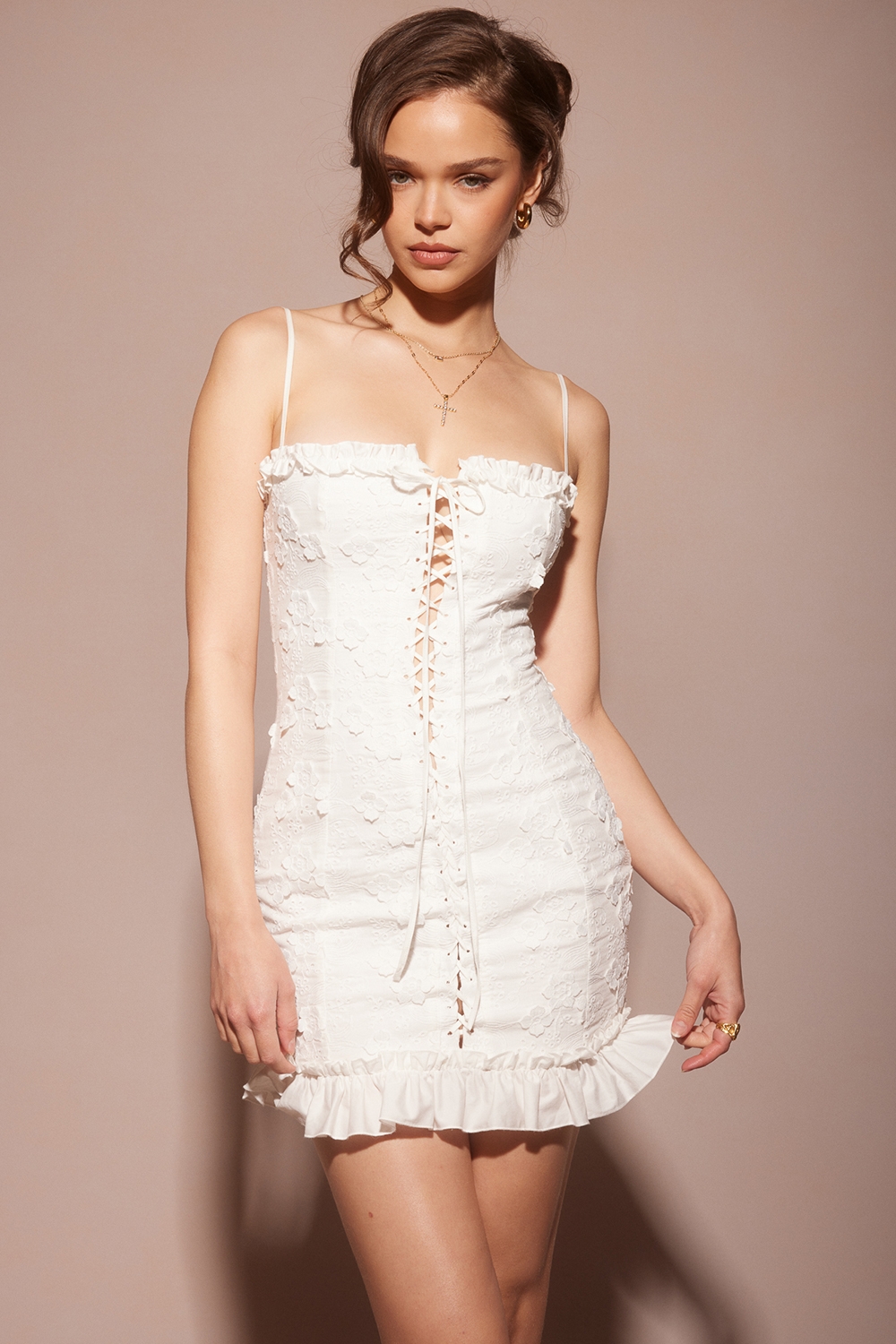 White Cotton Broderie Anglais Mini Dress
