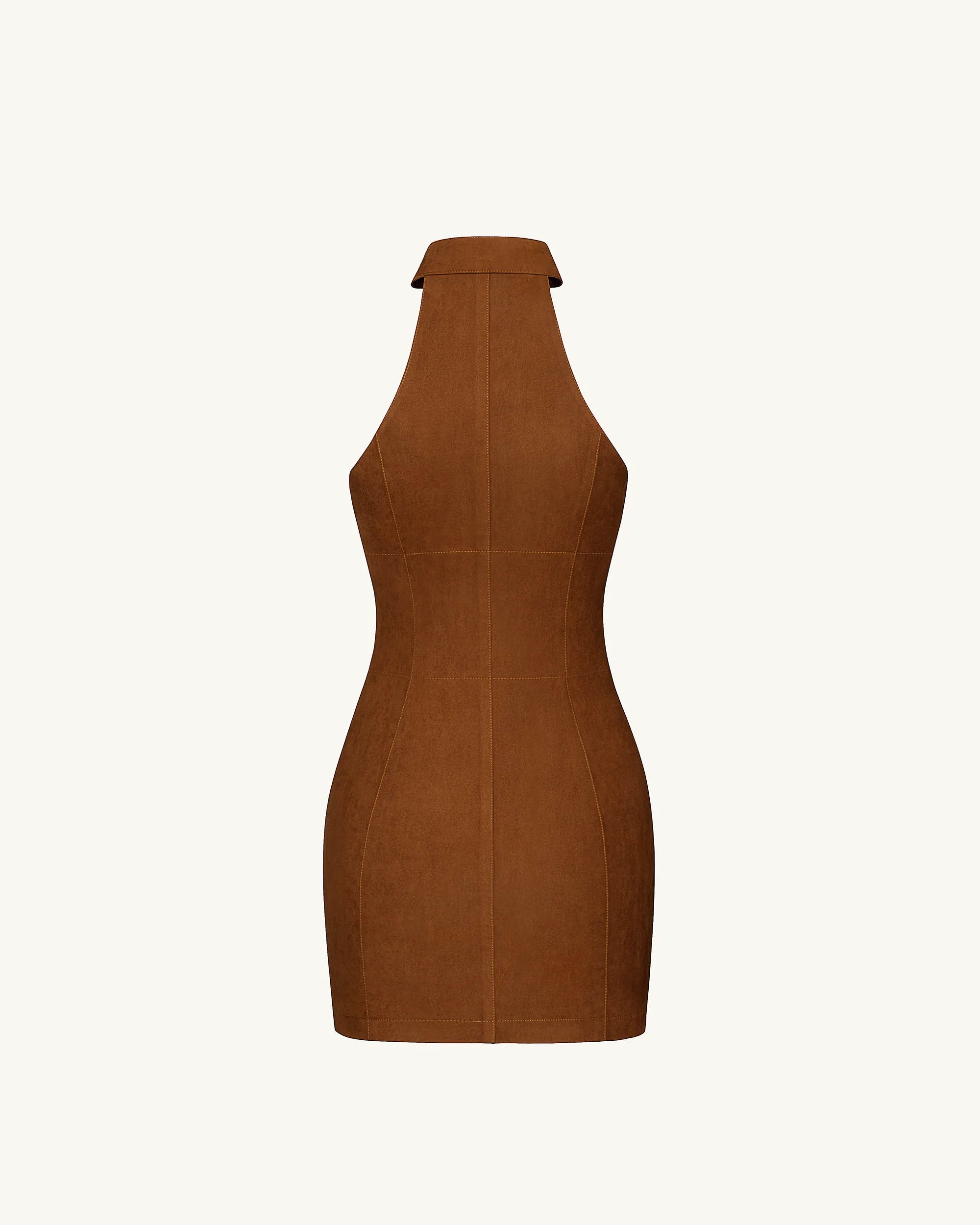 Ruby Halter Neck Zipper Mini Dress - Brown - FASHION NOB