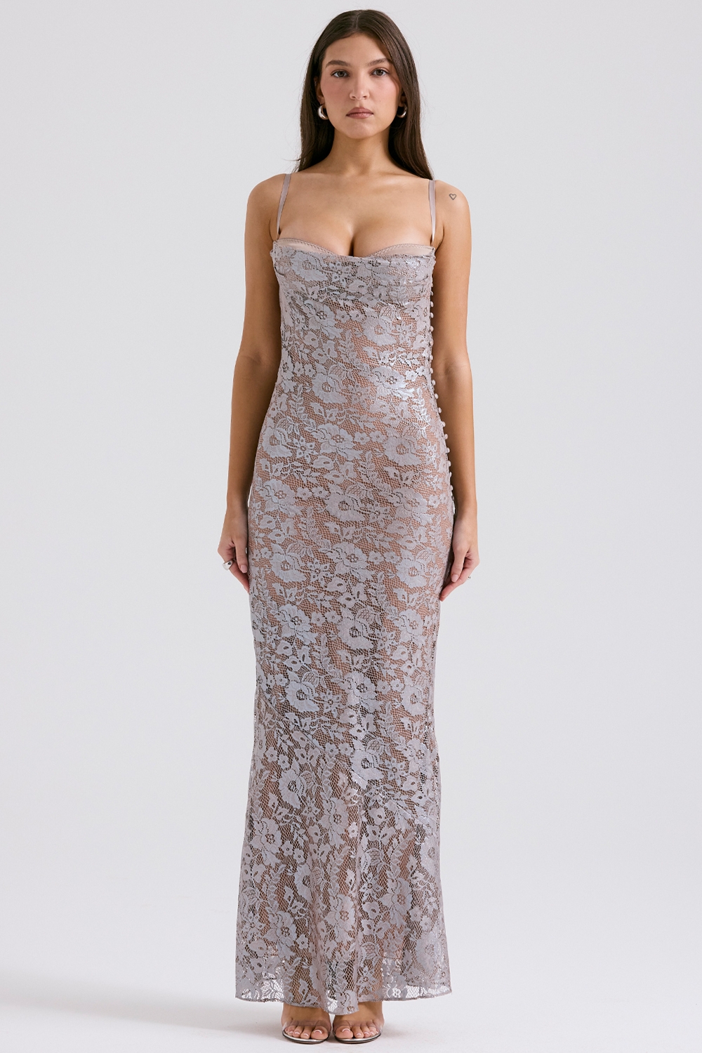 Ice Blue Lace Godet Gown