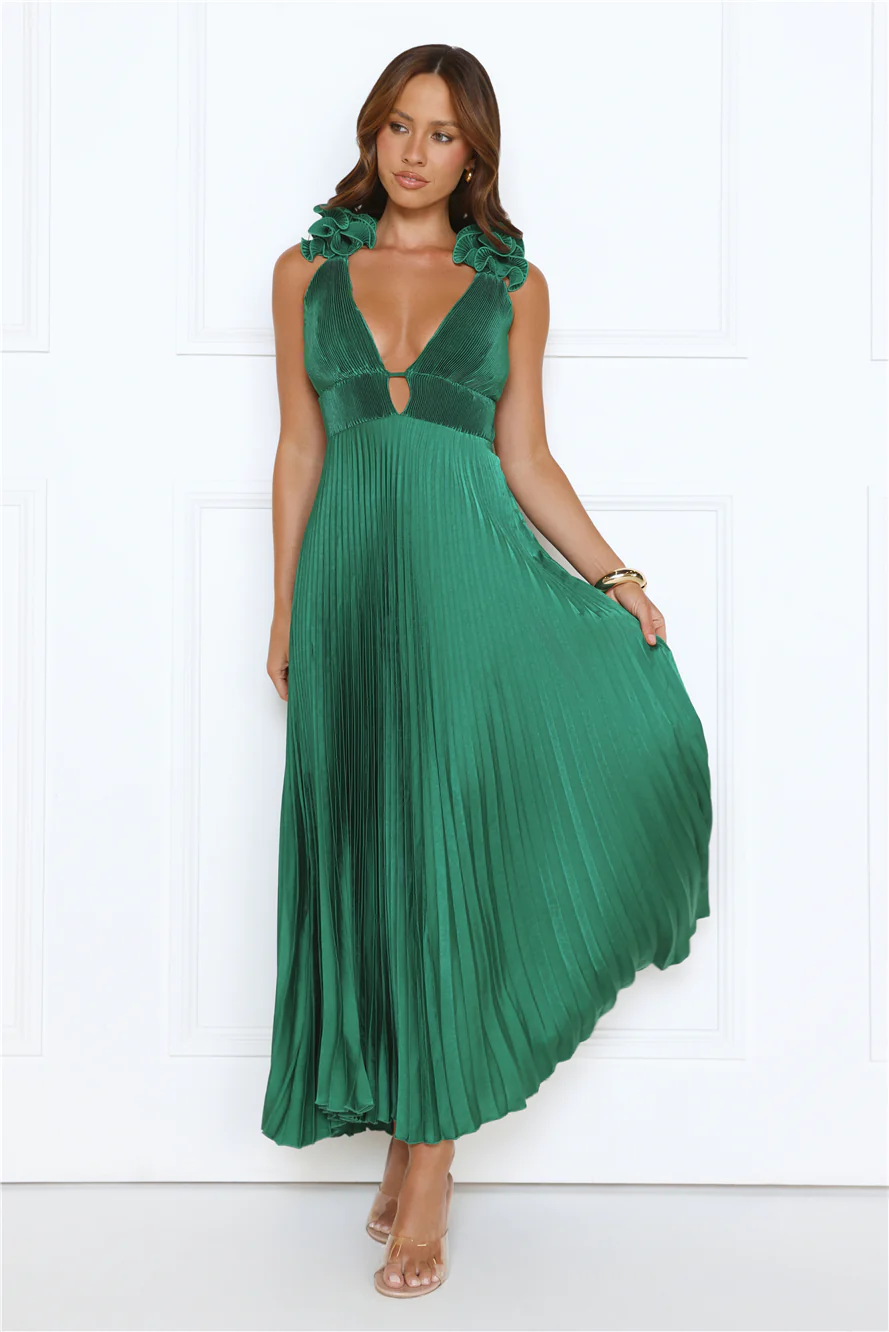 Honeyed Luxe Satin Maxi Dress Green