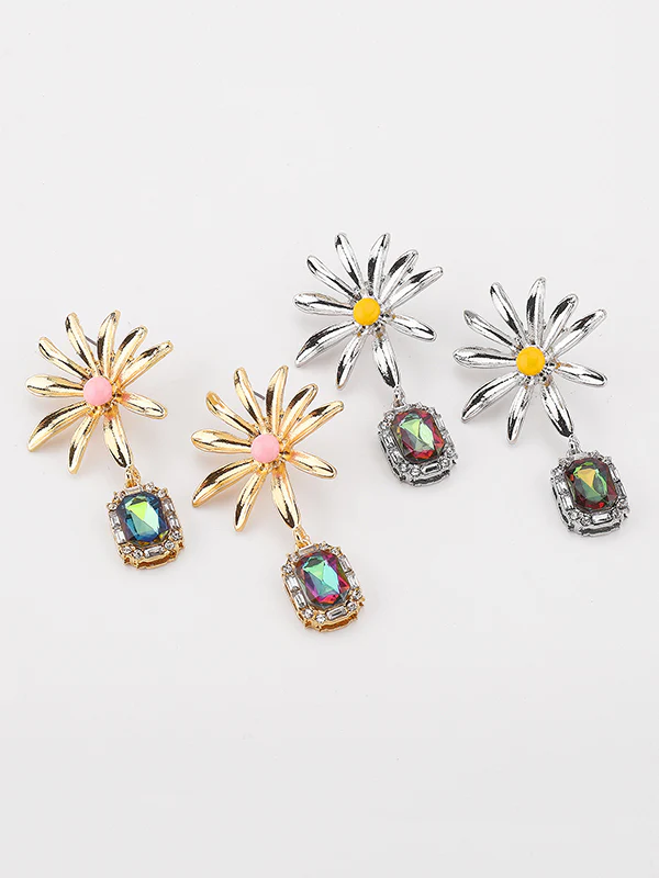 Geometric Rhine Stones Drop Earrings