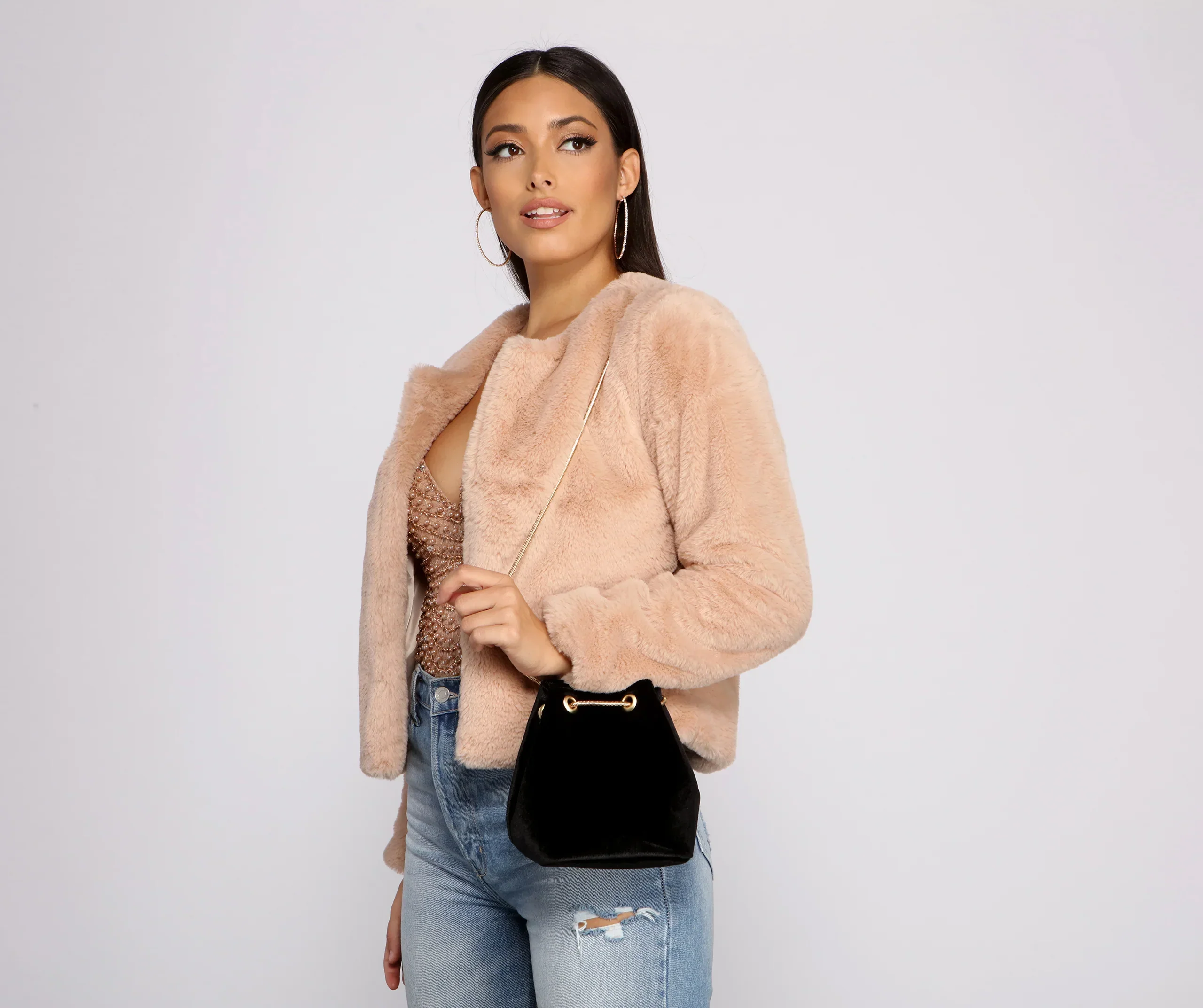 Velvet Glam Bucket Bag