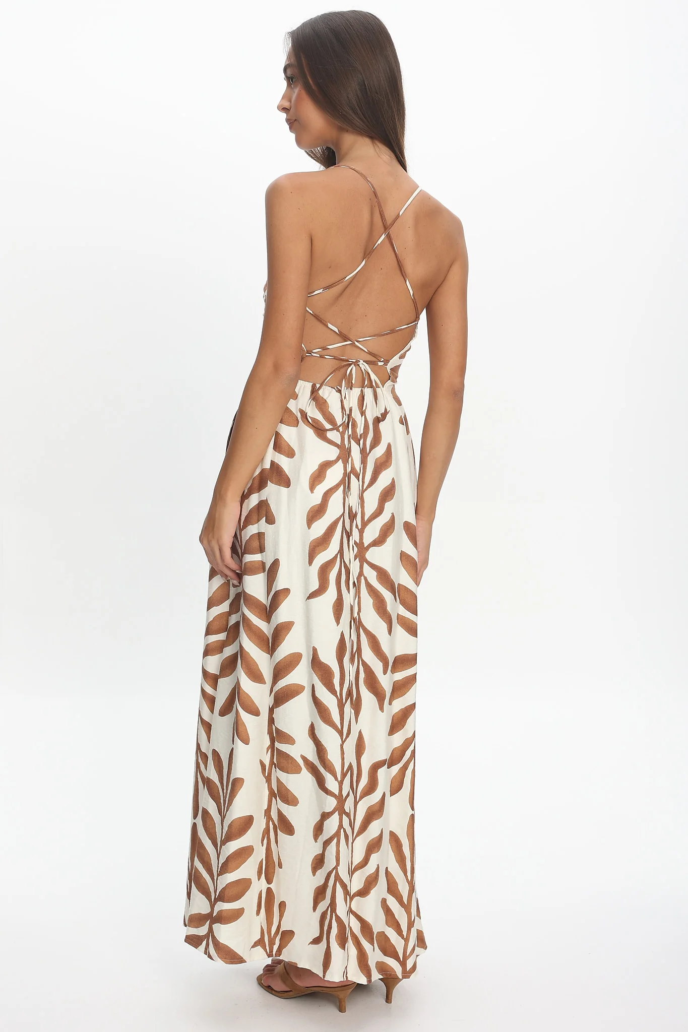 Mariana Strappy Back Maxi Dress Print Cream - luluinthesky