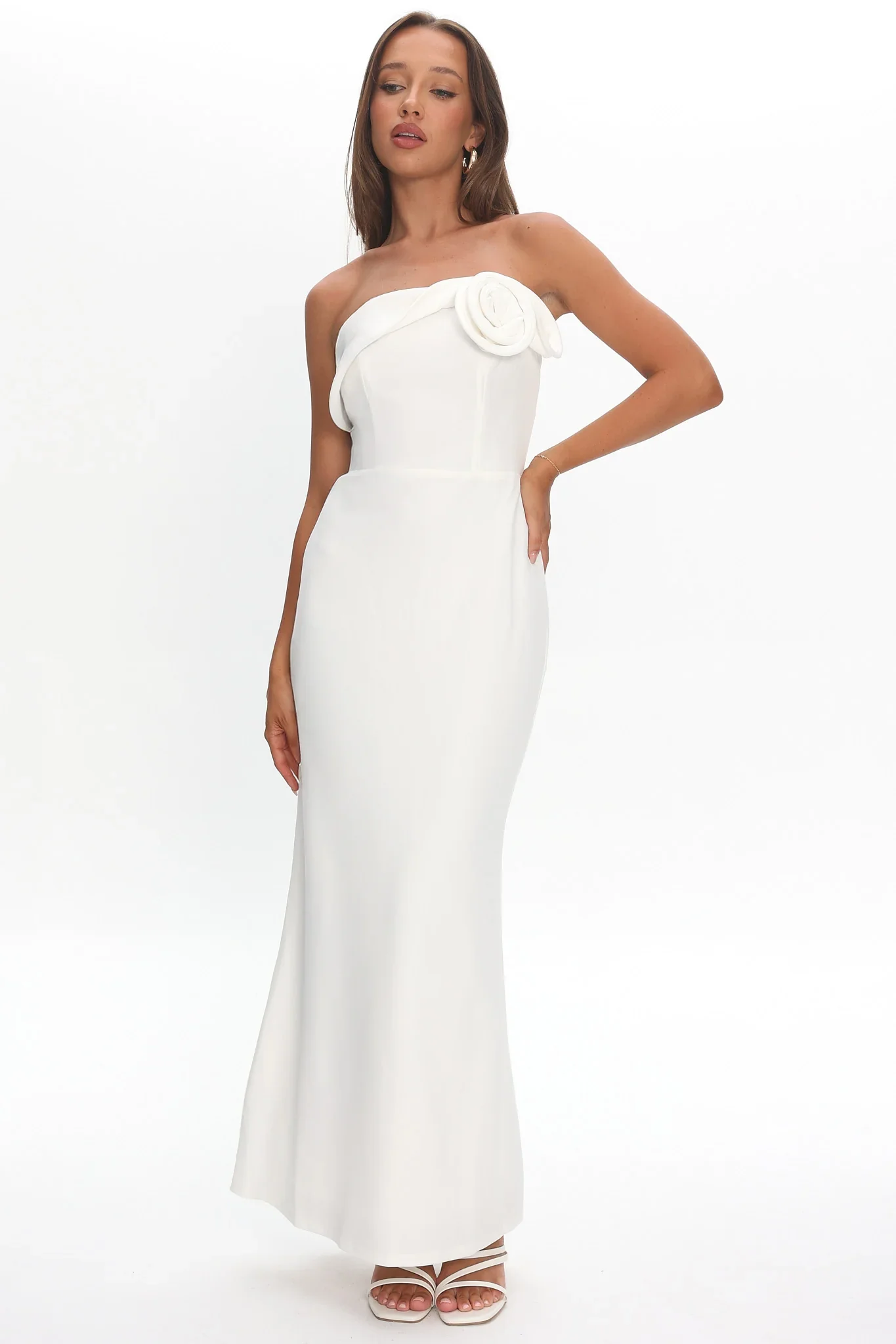 Amellia Off-Shoulder Rosette Maxi Dress White