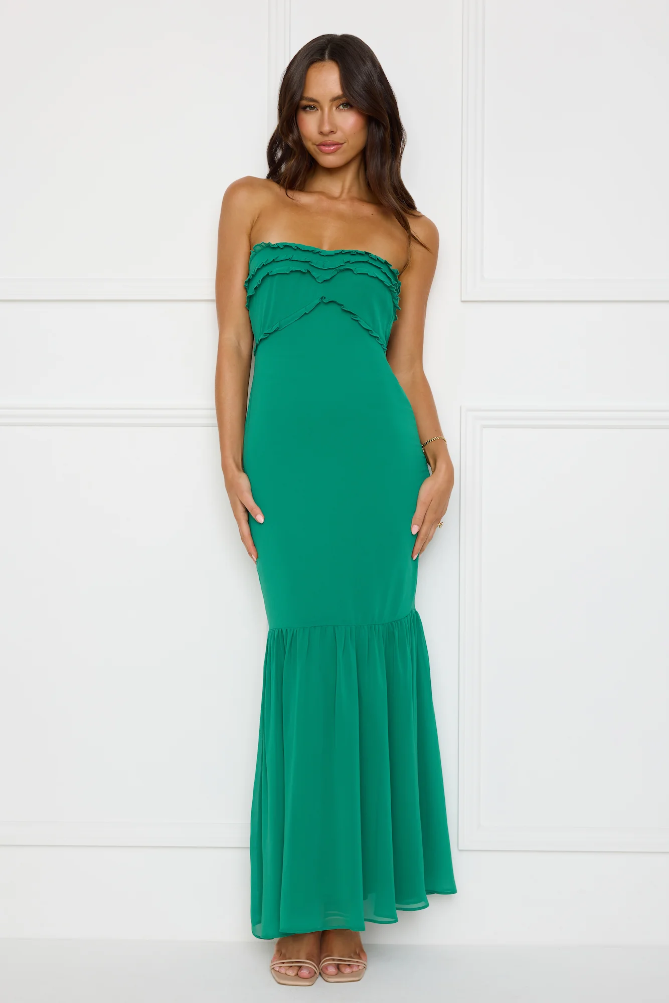 Stylish Snake Strapless Maxi Dress Green