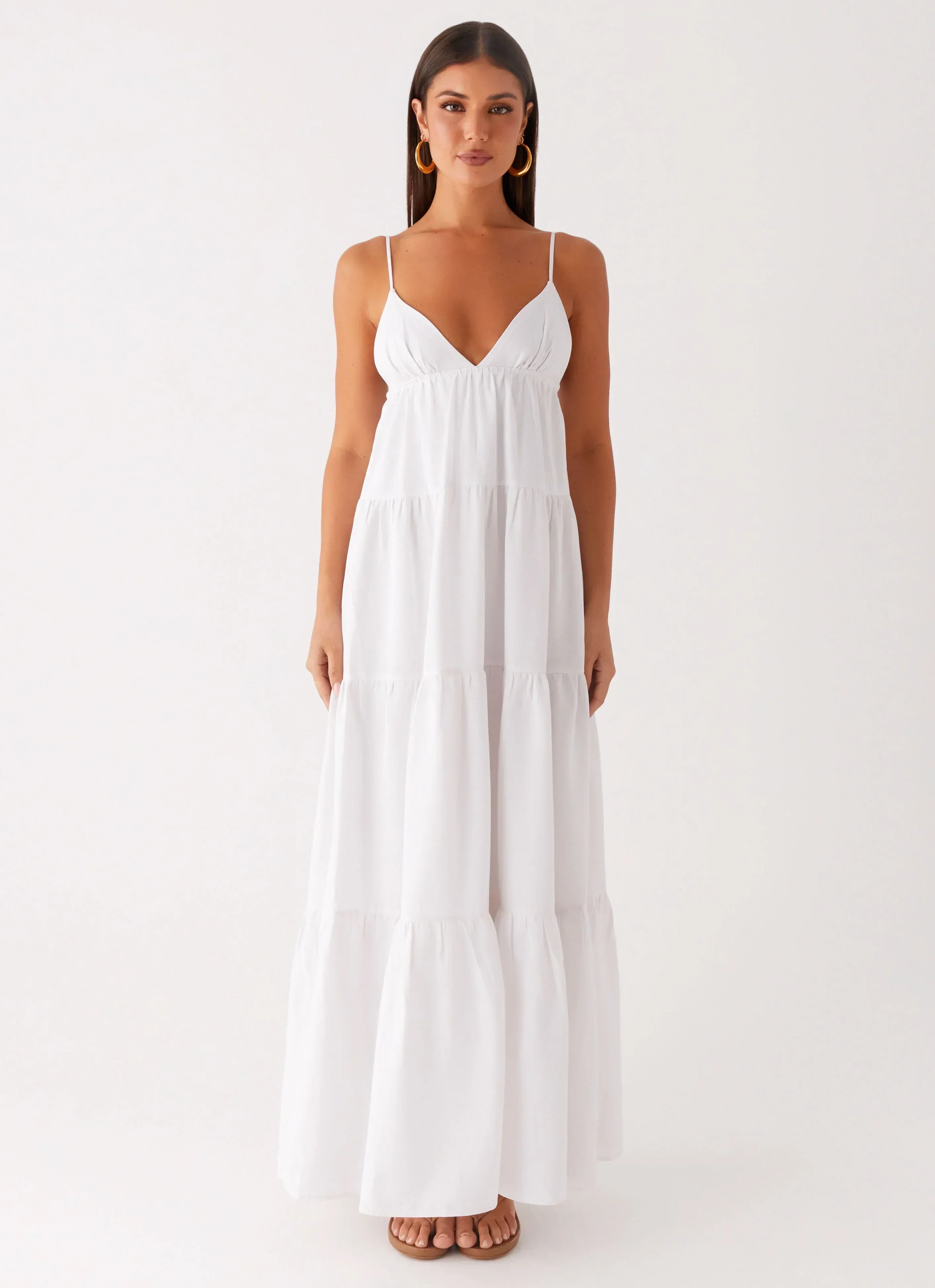 Lotty Linen Maxi Dress - White - luluinthesky