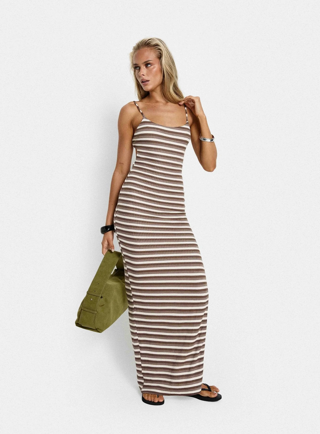 Elestria Maxi Dress Brown Stripe