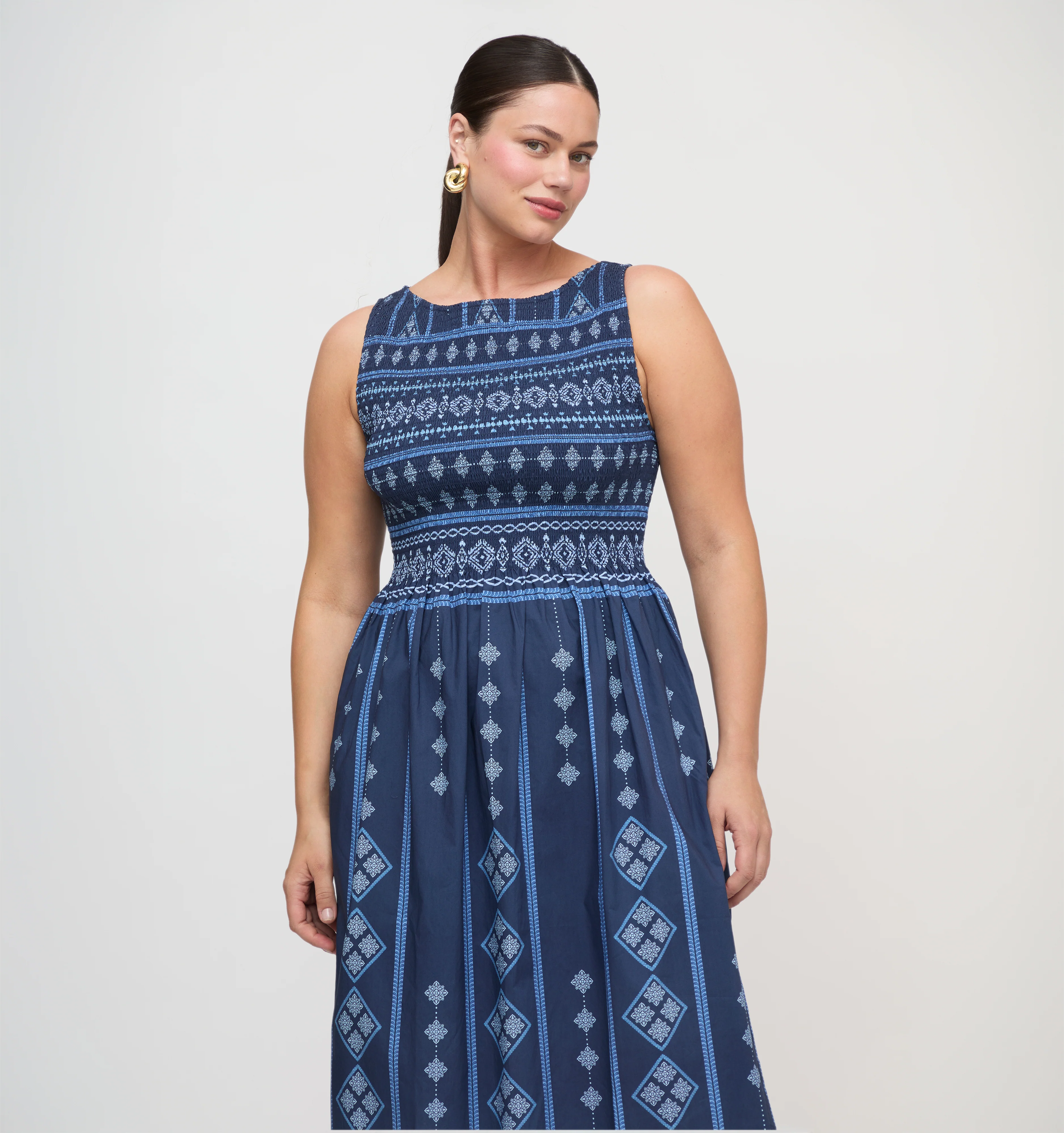 The Cosima Nap Dress - Navy Diamond Batik