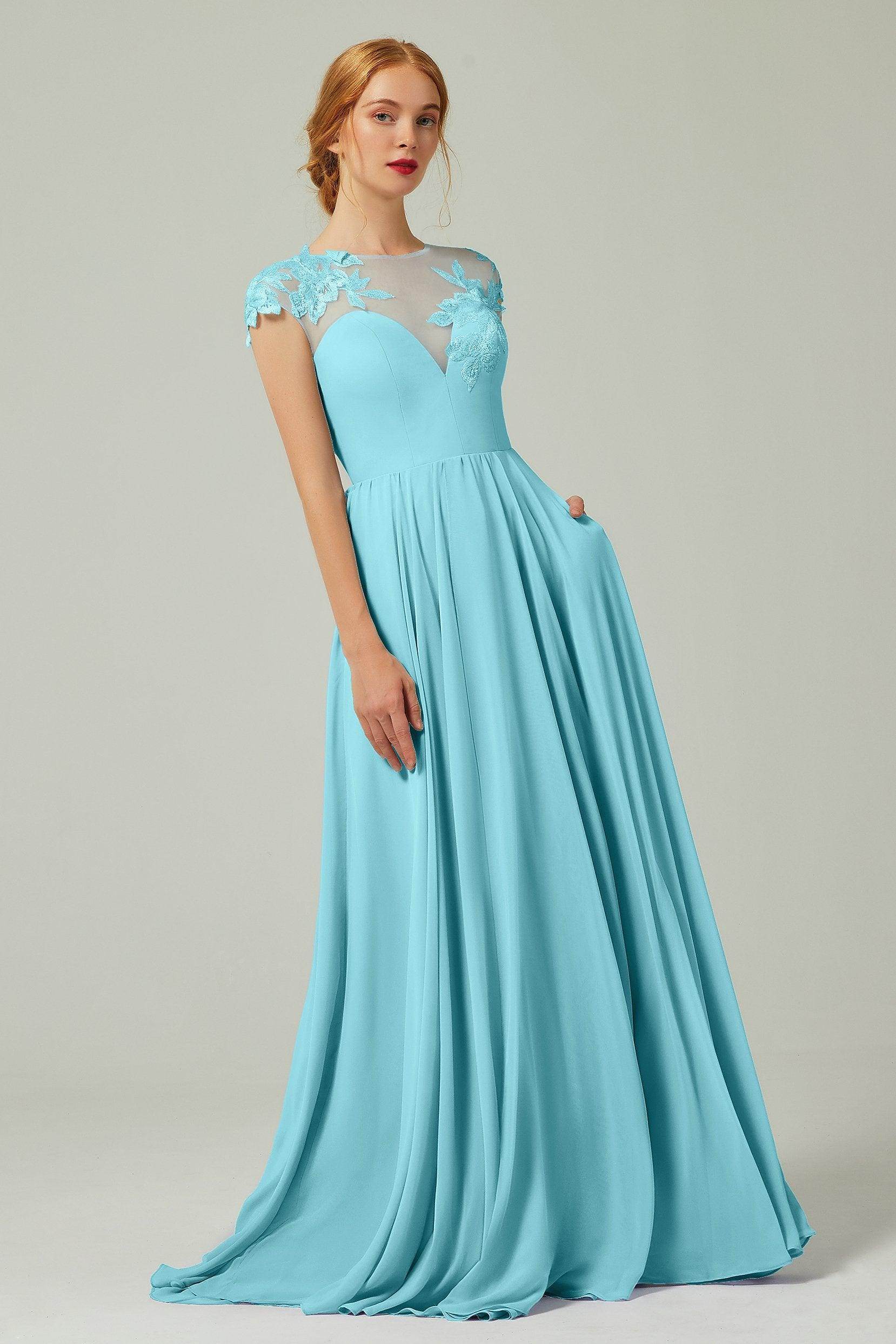 A-Line Sweep-Brush Train Chiffon Bridesmaid Dress CB0248