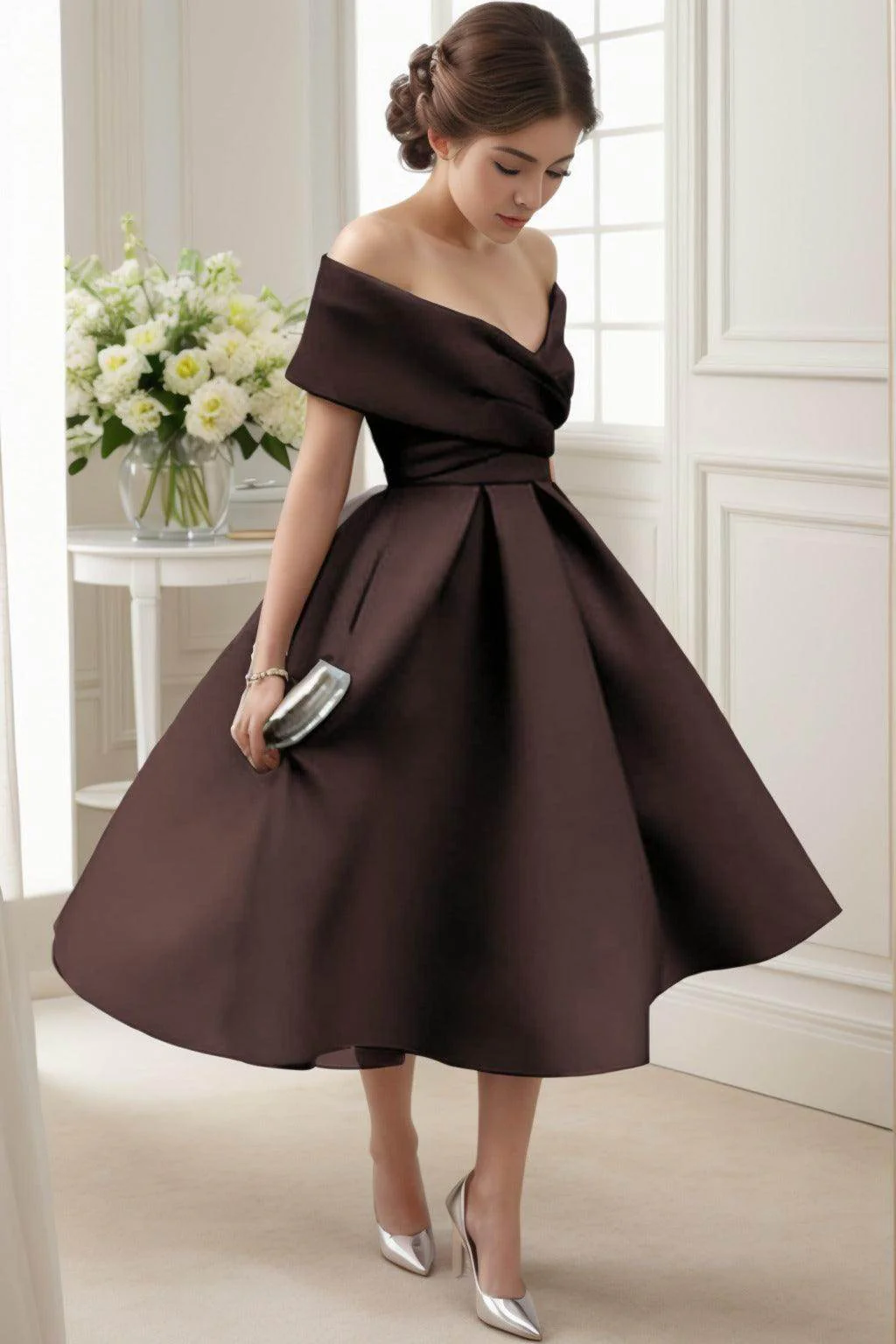A-Line Tea Length Satin Graduation Dresses CS0556
