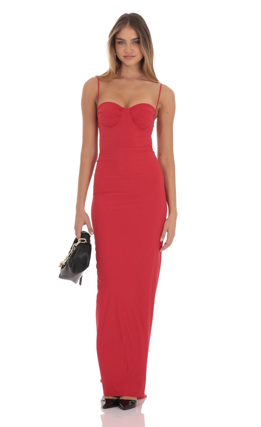 Ruched Open Back Maxi Dress in Red