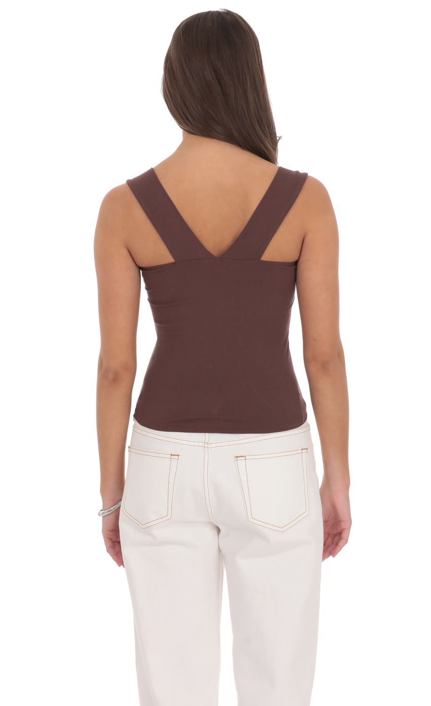 Ribbed Square Neck Top in Chocolate