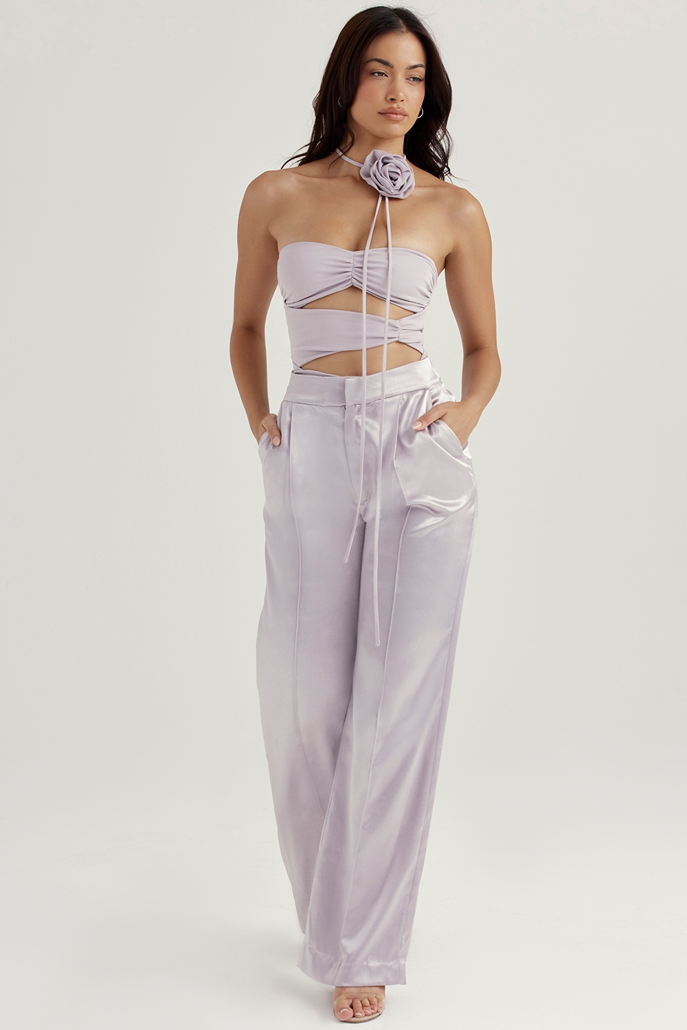 grey flower trimmed bodysuit