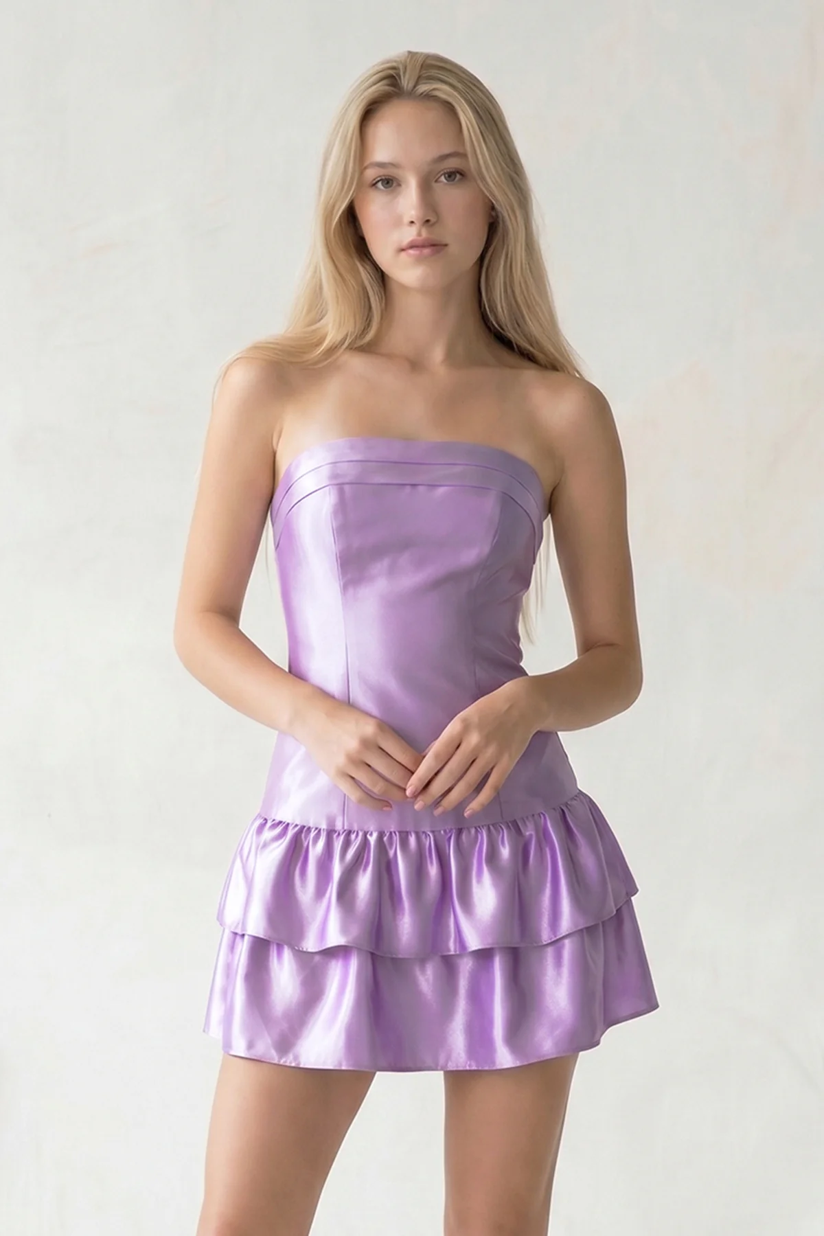 Lavender Strapless A-line Ruffle Short Homecoming Dress