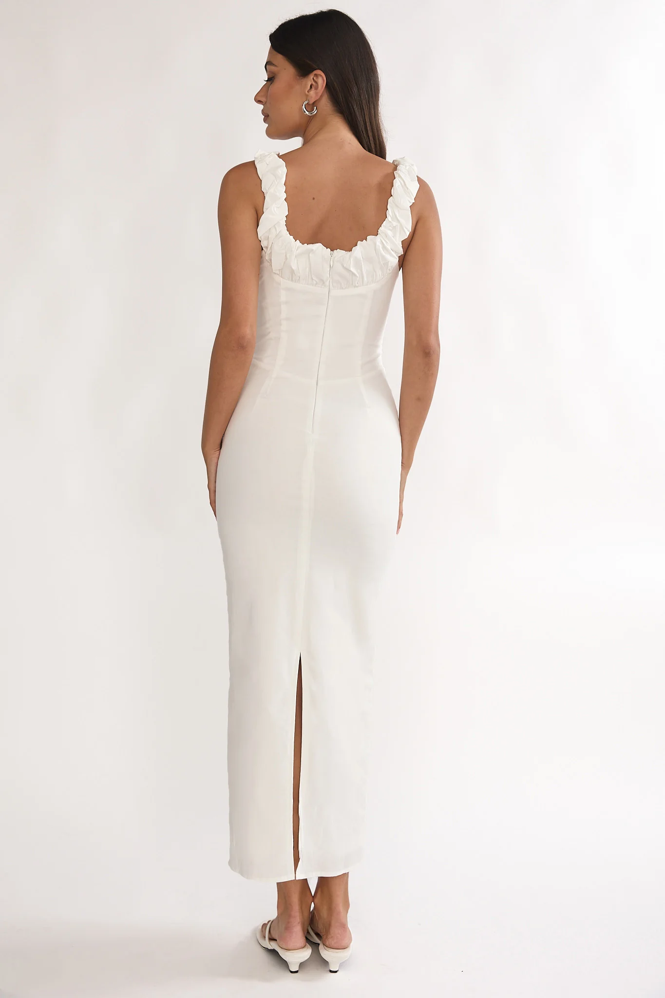 Zabrina Shirred Bust Maxi Dress Off White - luluinthesky