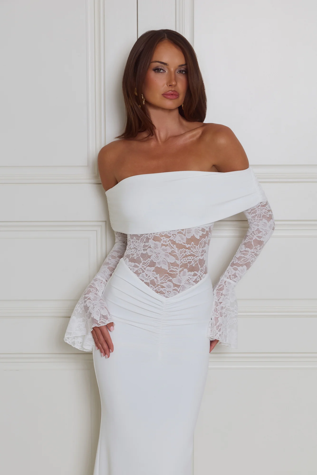 Luxe Temptress Off Shoulder Maxi Dress White