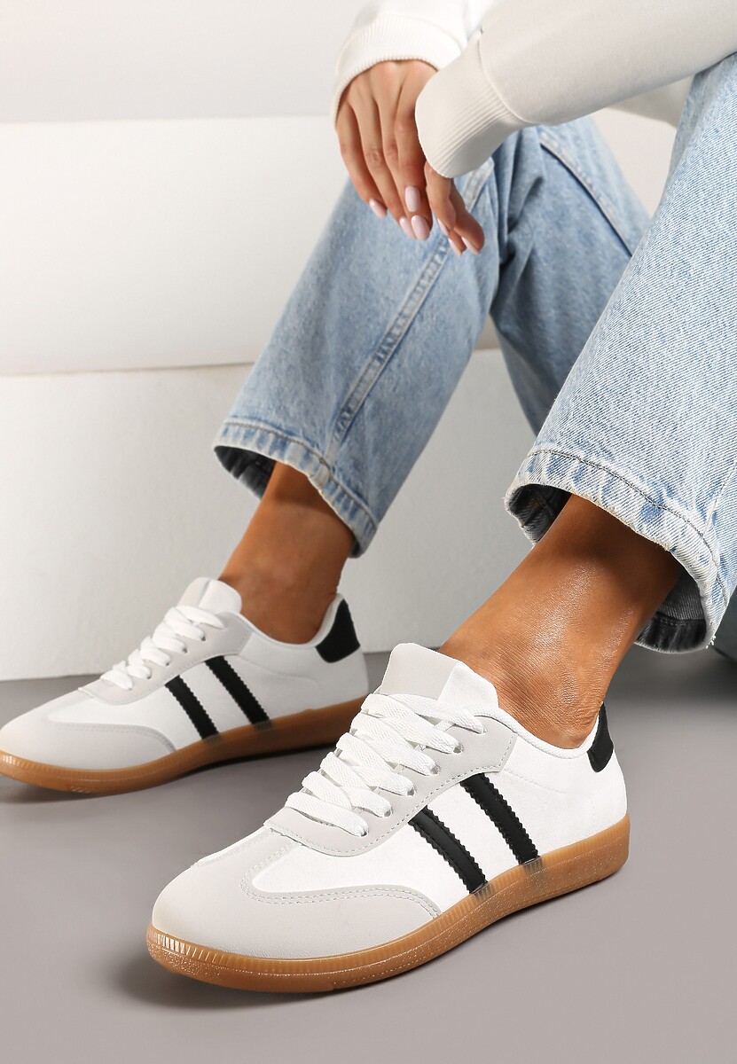 Białe Casualowe Sneakersy z Ekozamszu na Płaskiej Podeszwie Pemeriana