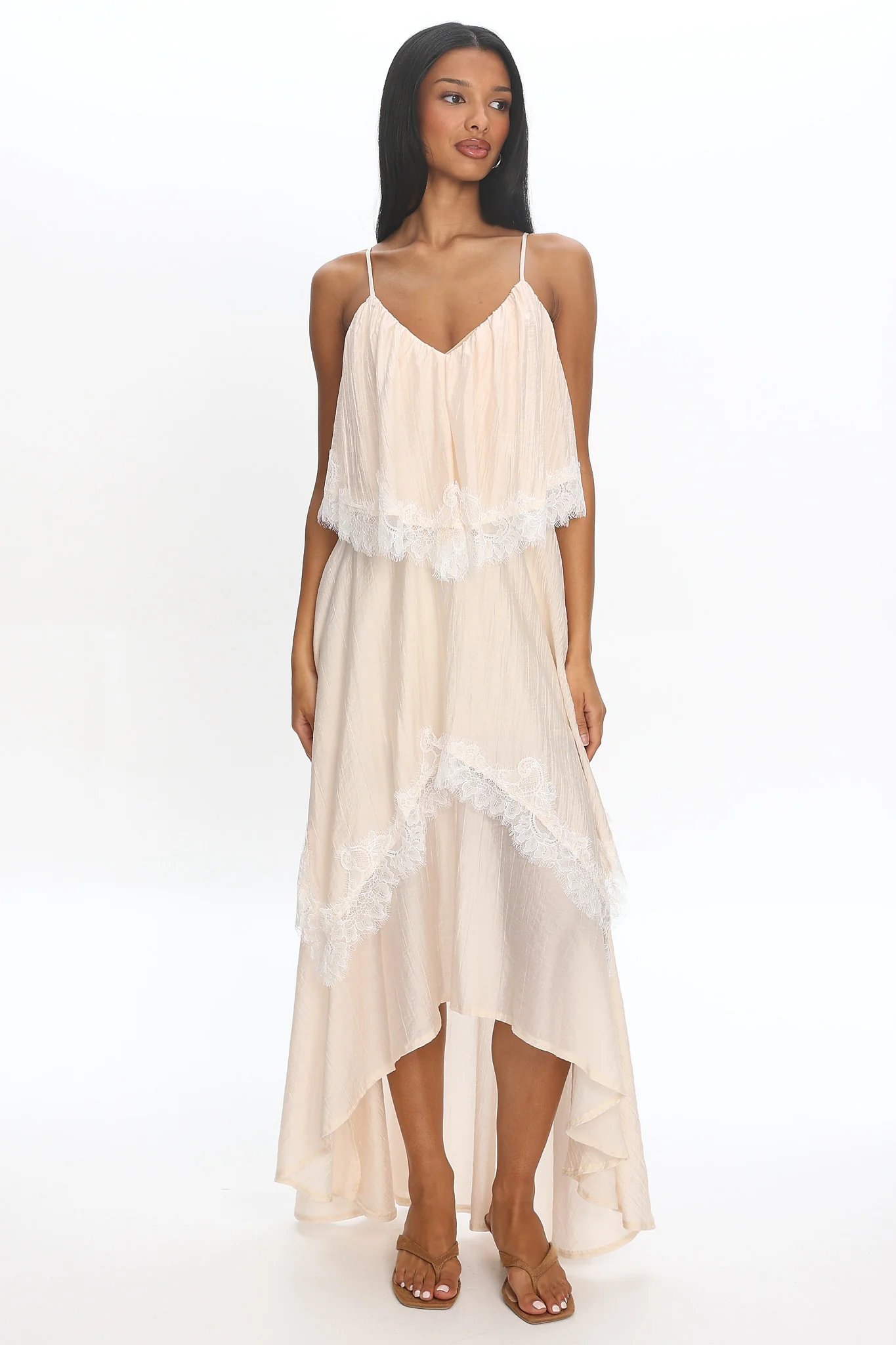 Ivory Dreams Lace-Trim Maxi Dress Cream