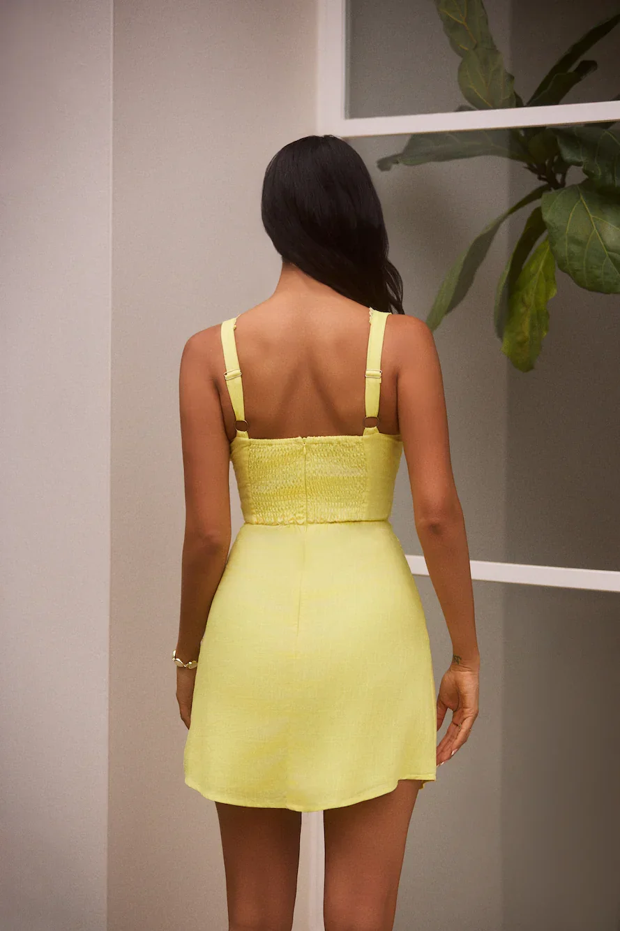 Dainty Romantic Linen Mini Dress Yellow