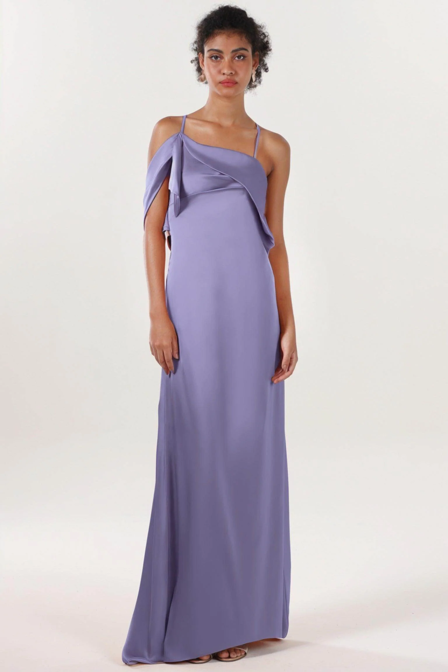 Sheath-Column Sweep-Brush Train Luxe Satin Bridesmaid Dress CS0598BM