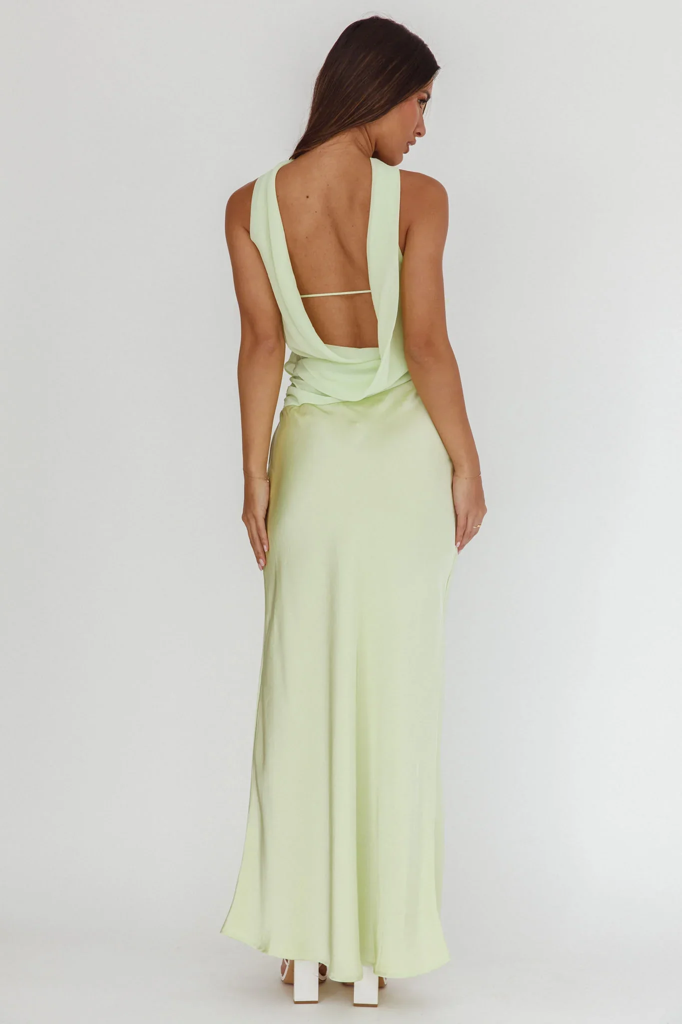 Damsel Reverse Halter Frill Trim Maxi Dress Sage