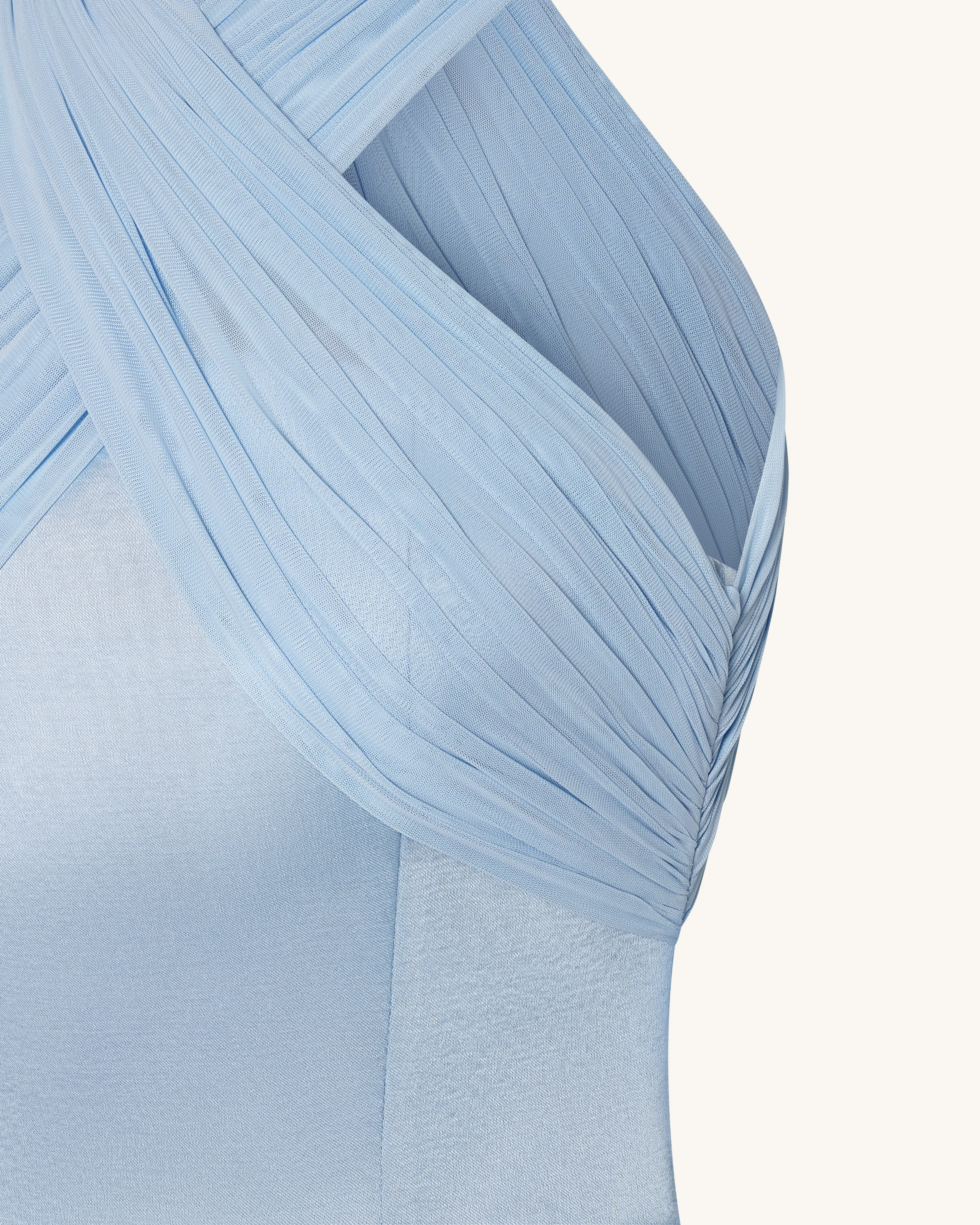 Satin Mini Dress with Tulle Cross-Halter - Blue - FASHION NOB