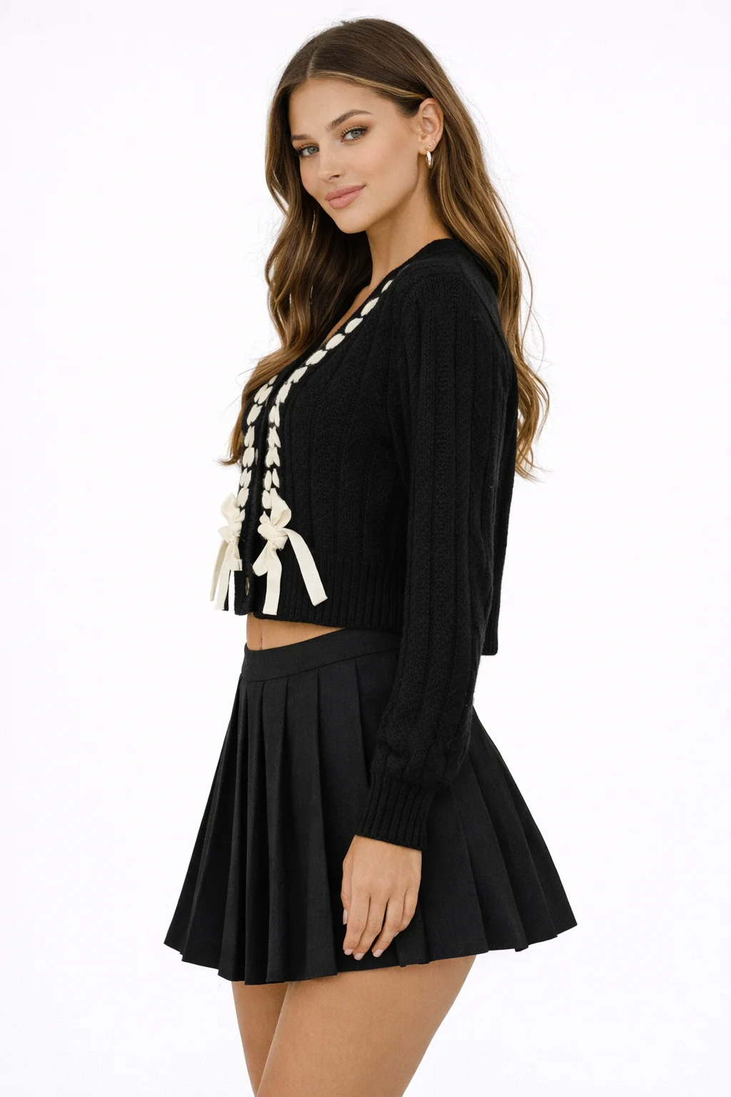 Braided Ribbon Cropped Cardigan Sweater
