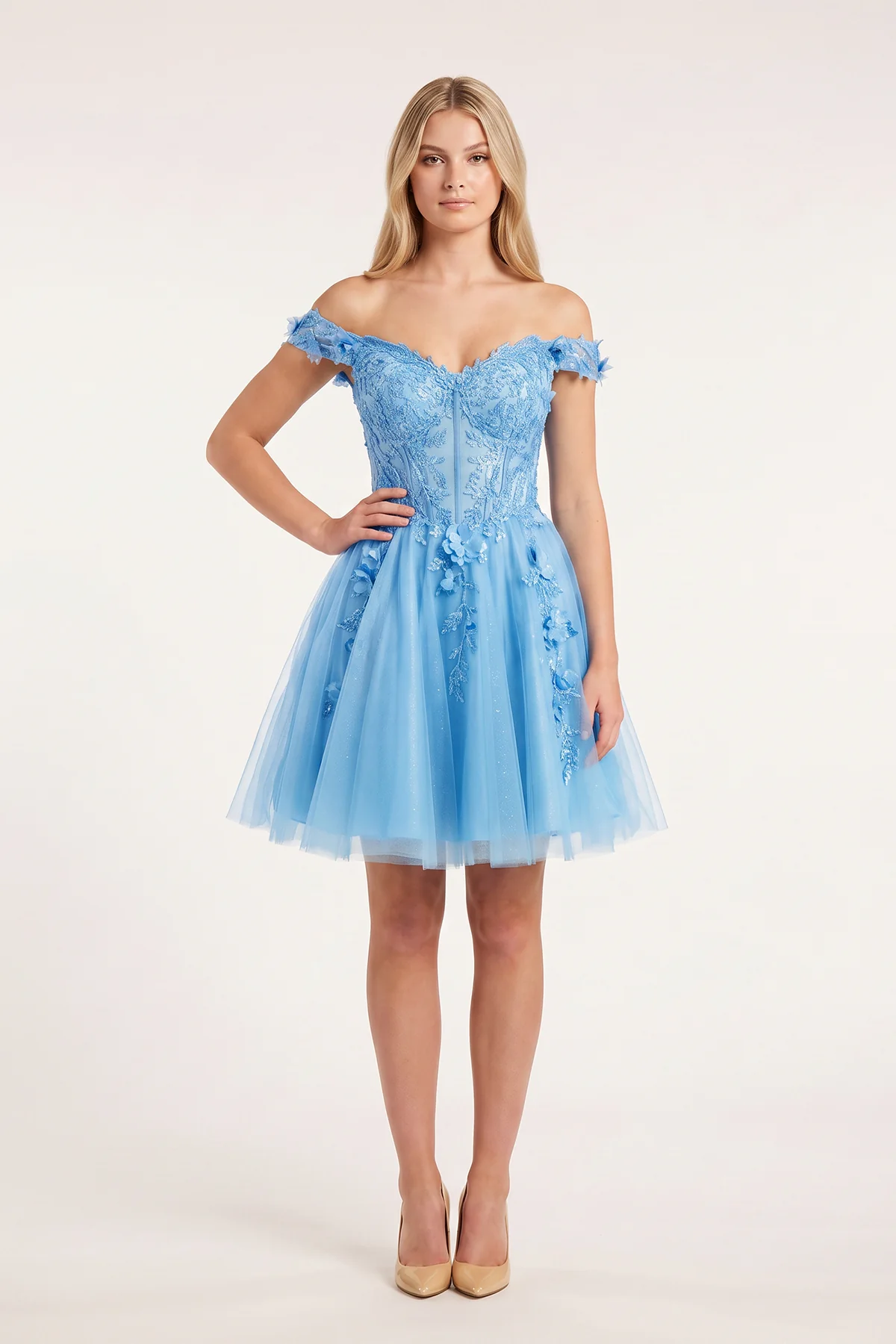 Green Off-the-Shoulder Beaded Appliques A-Line Homecoming Dress