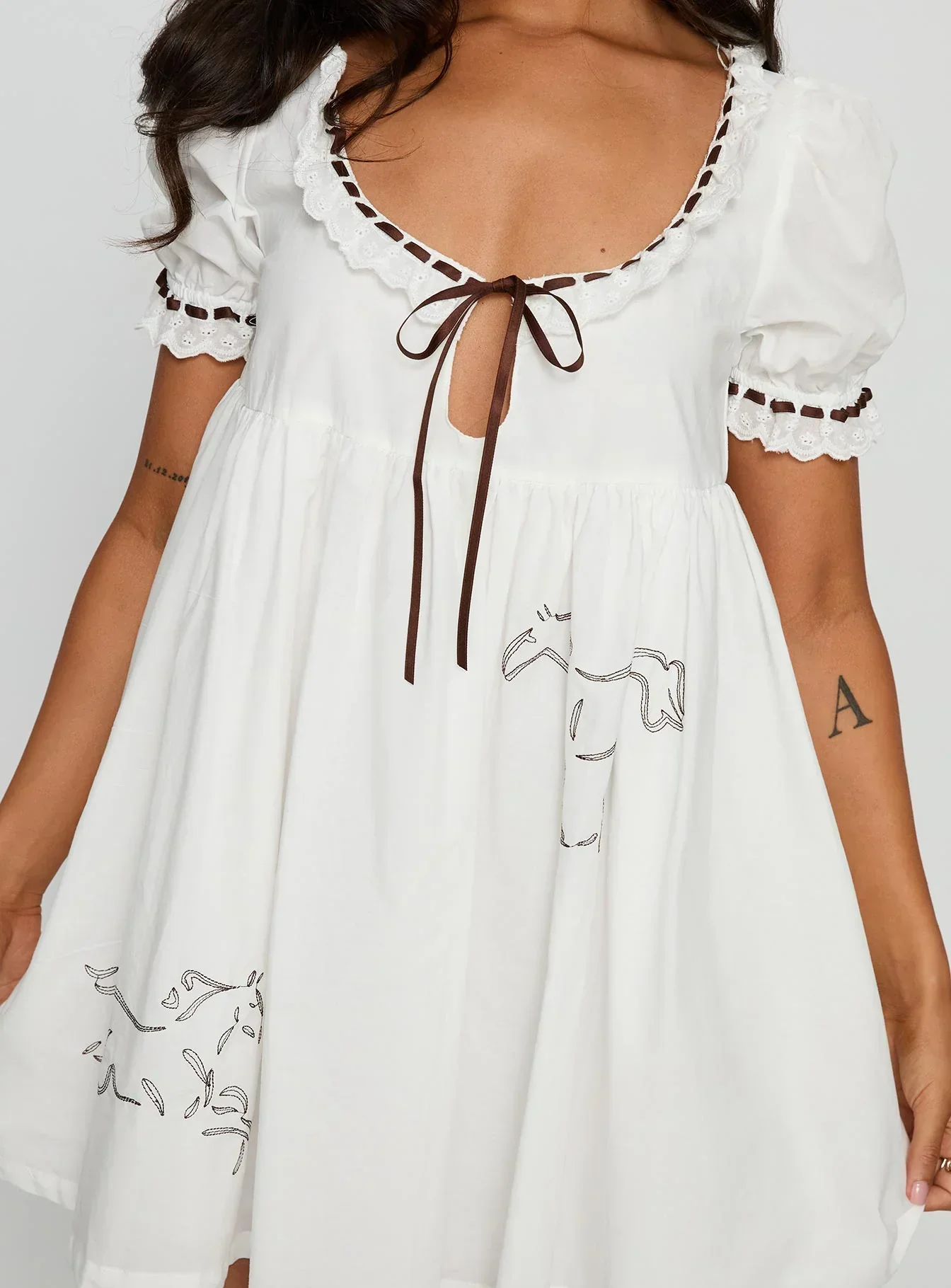 Cloudy Babydoll Contrast Trim Mini Dress White