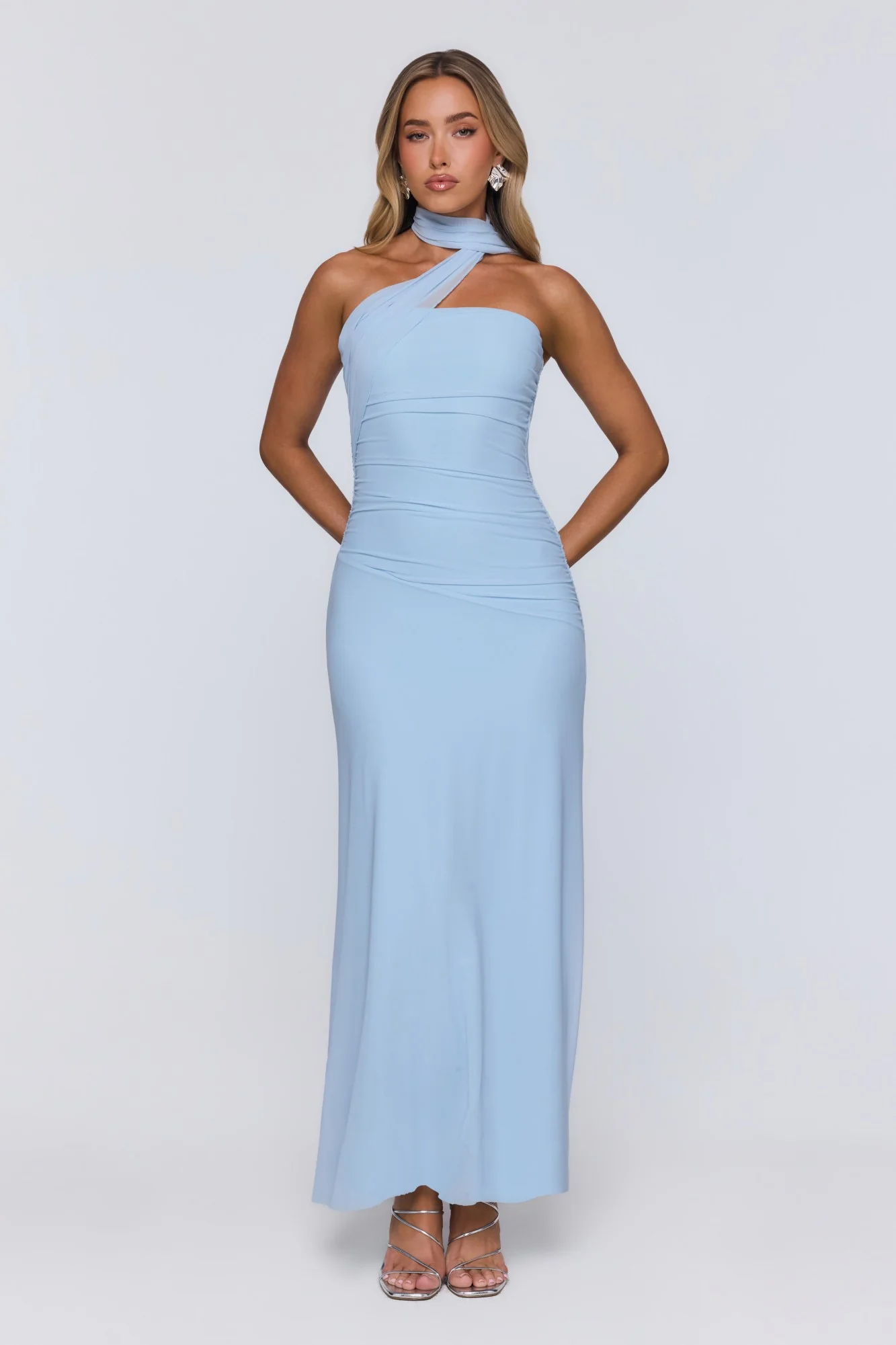 Evening Allure Mesh Strapless Maxi Dress Blue