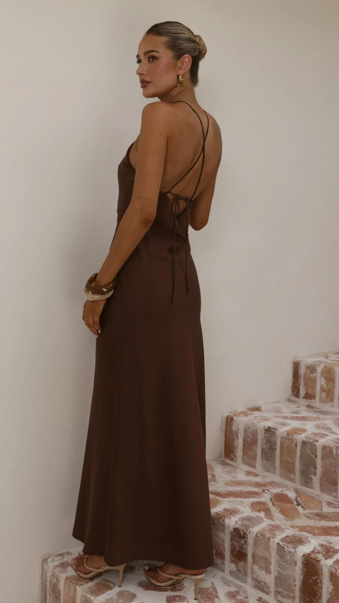 Chiara Linen Maxi Dress - Chocolate