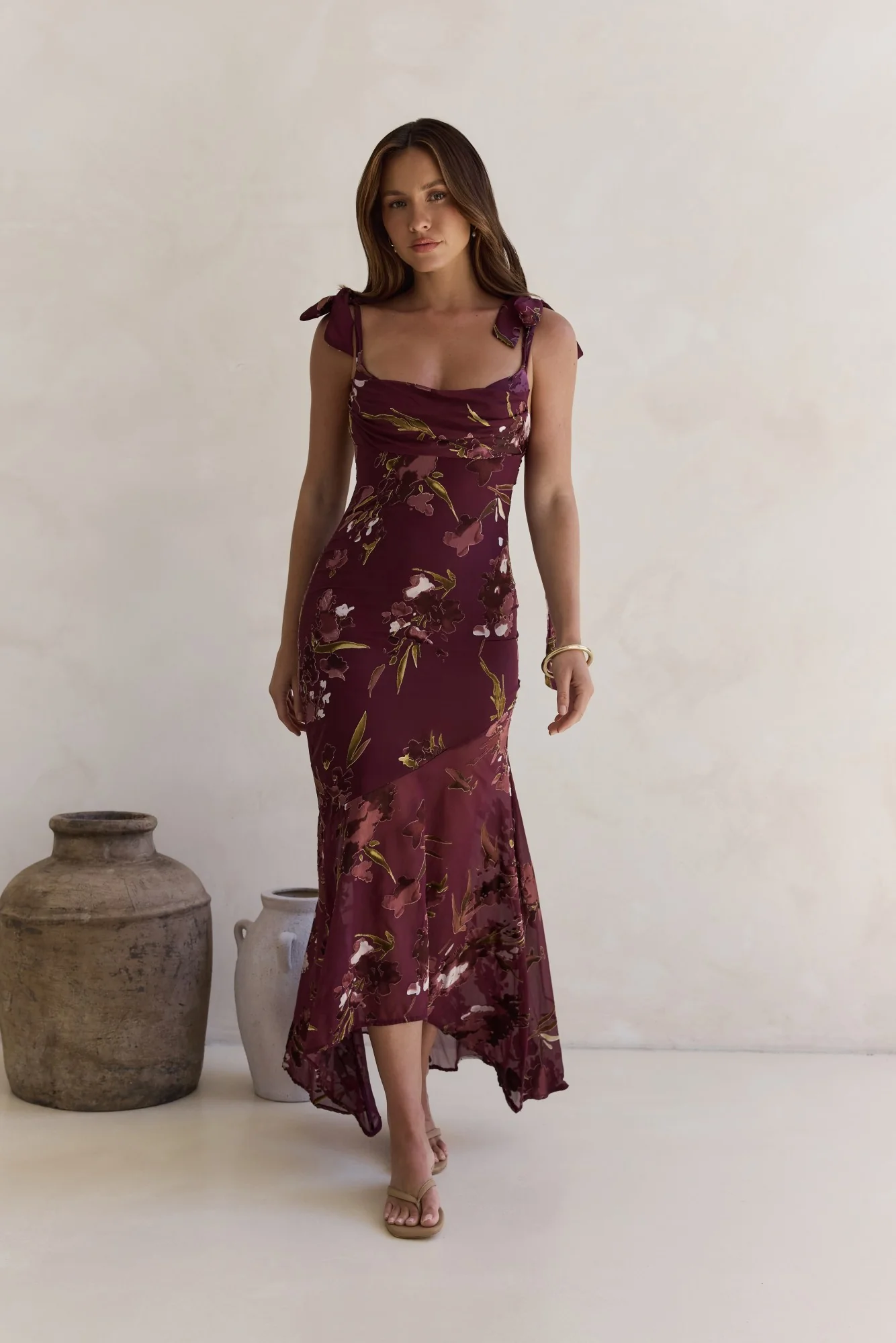 Night Garden Maxi Dress Burgundy - luluinthesky