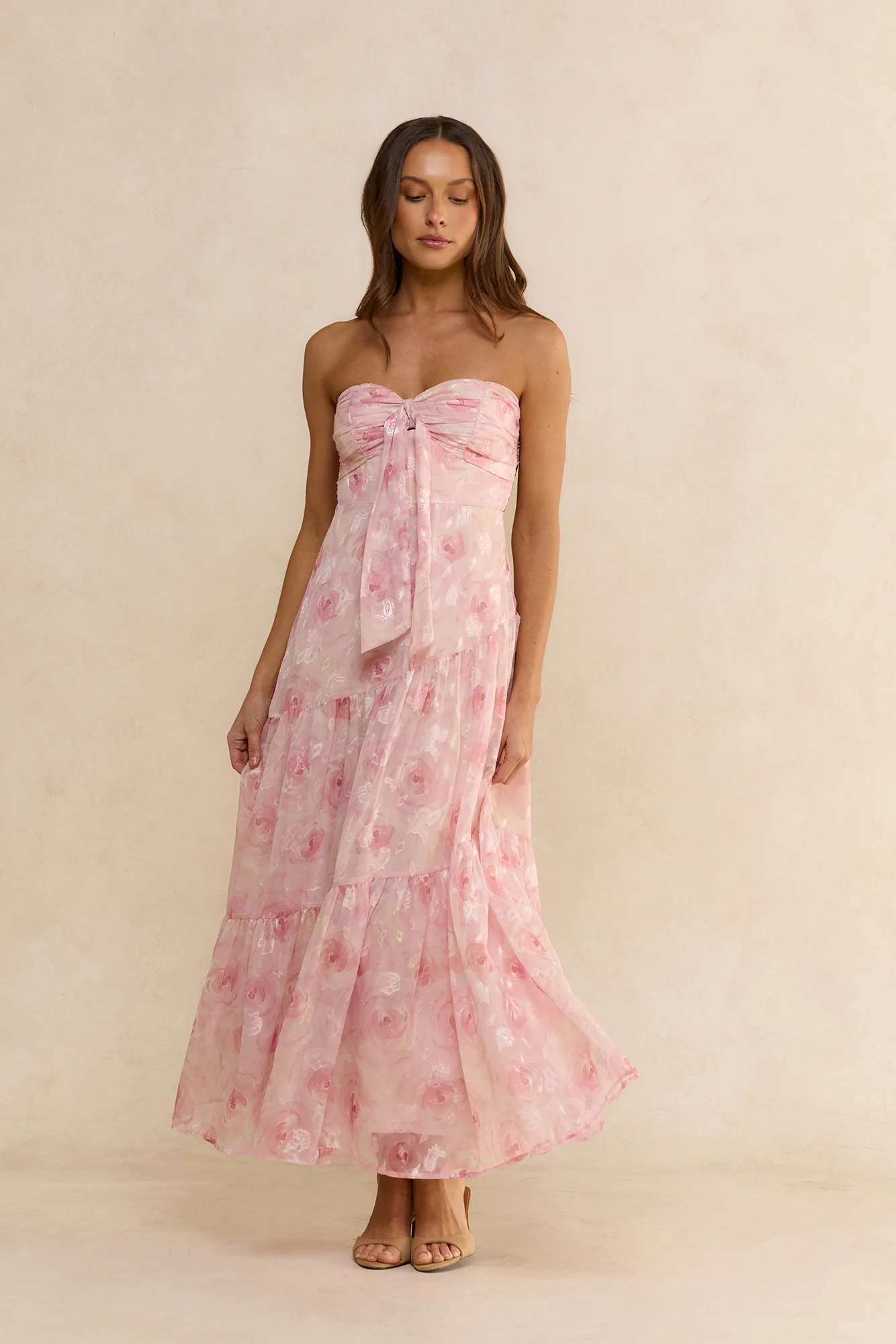 Social Stride Tie Front Maxi Dress Pink