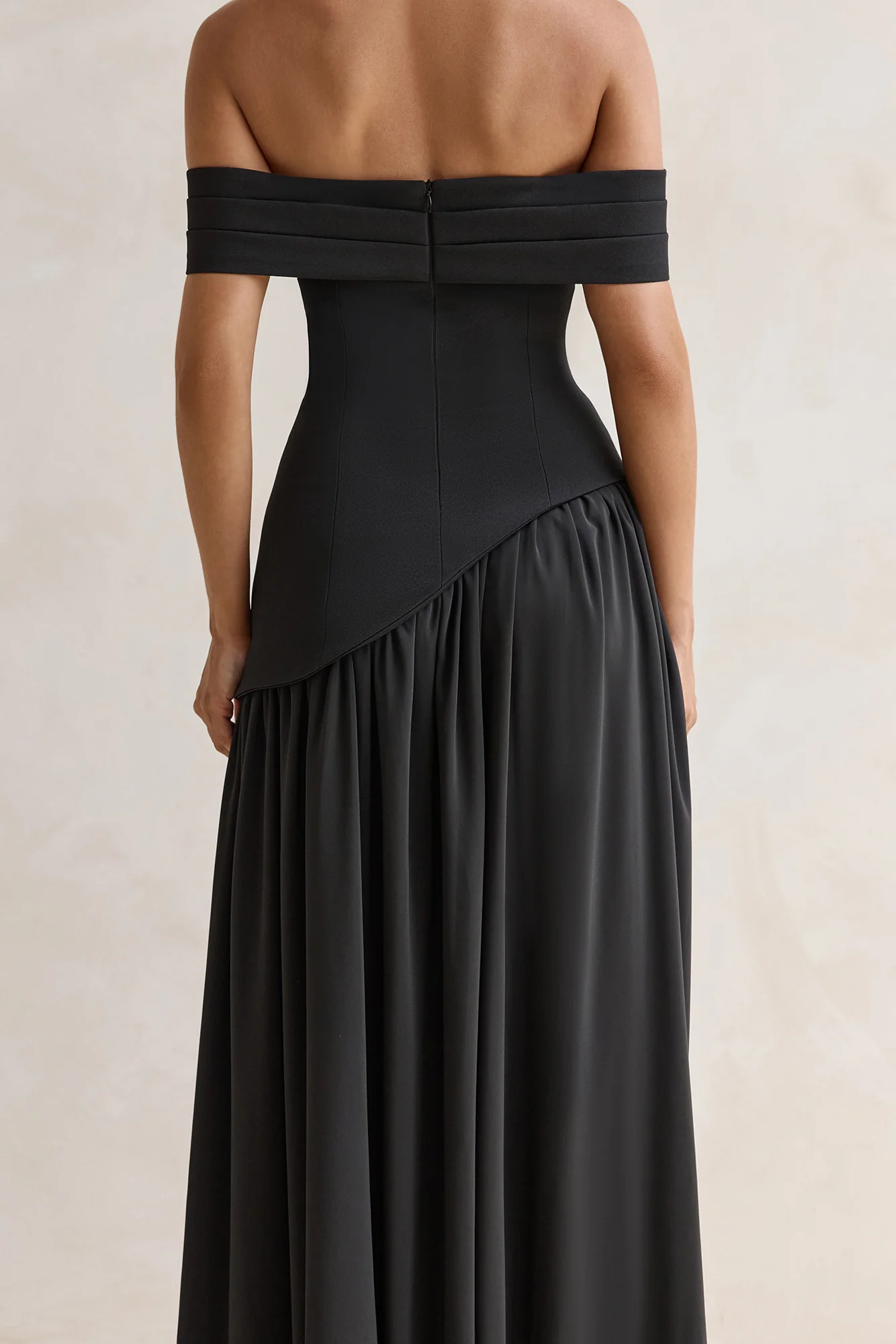 Midnight Elegance Off Shoulder Maxi Dress Black