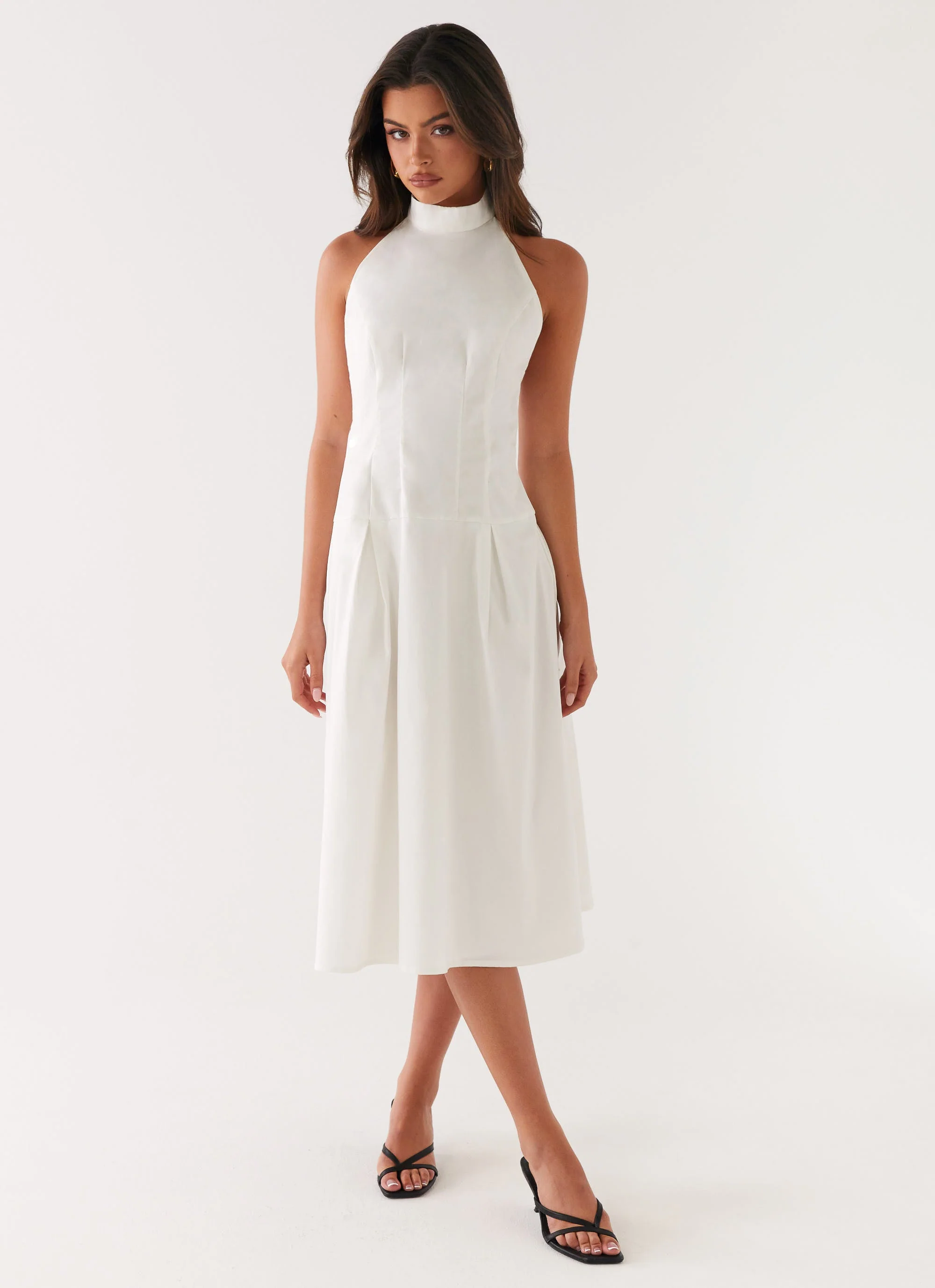 Calla Halter Midi Dress - White - luluinthesky