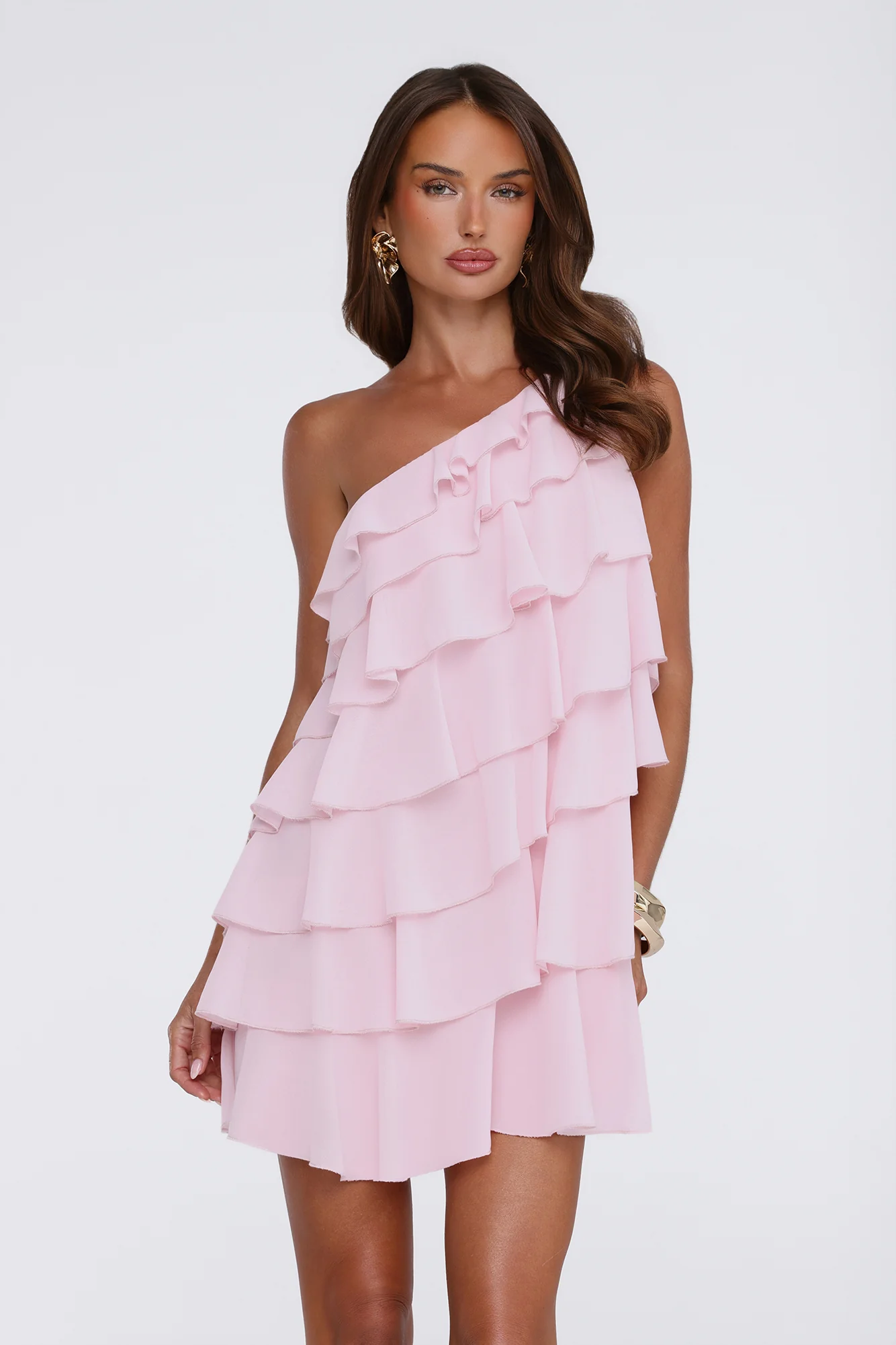 Gentle Bloom One Shoulder Mini Dress Pink - luluinthesky