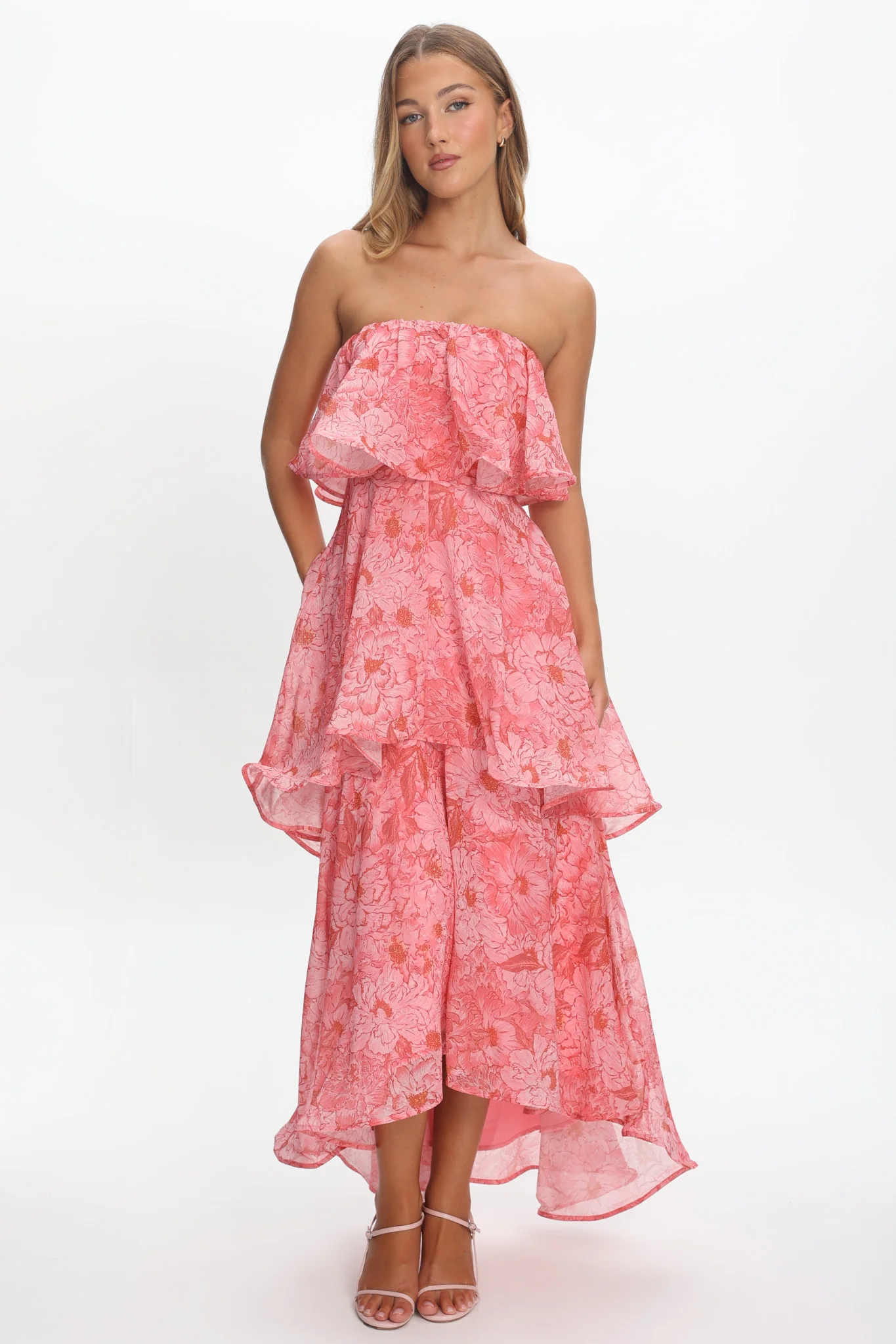 Honfleur Strapless Layered Maxi Dress Print Pink