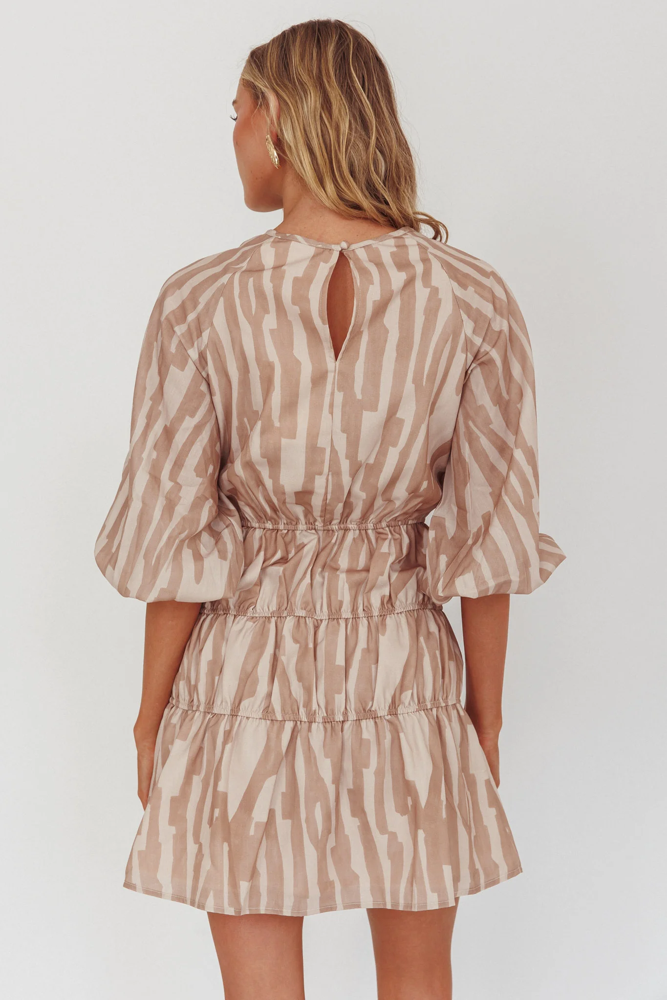 Ezriah Puff Sleeve Mini Dress Print Coffee